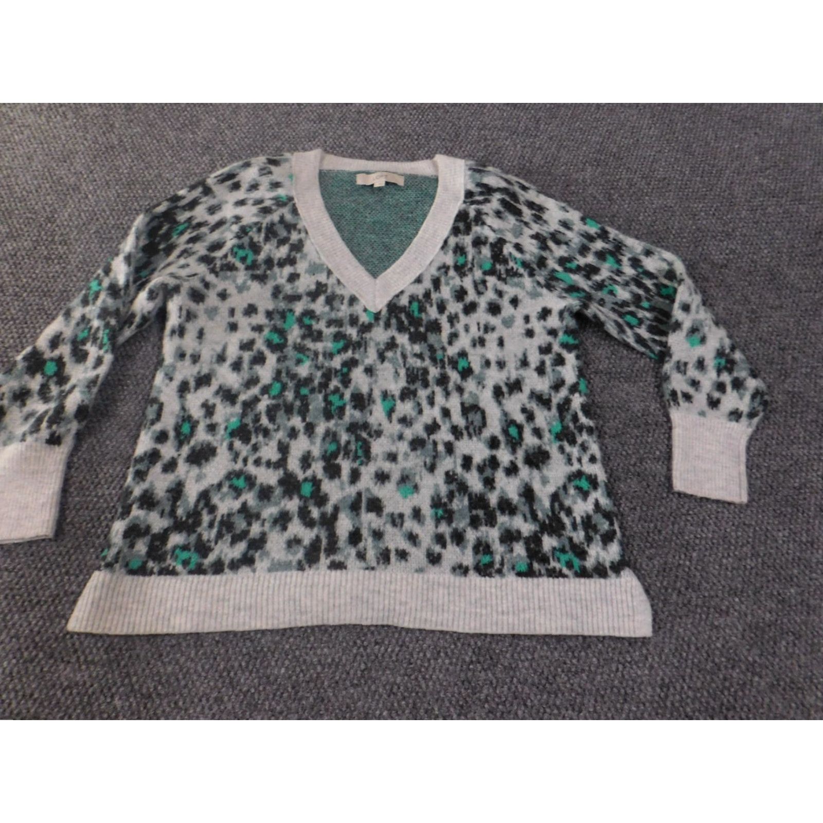 Loft LOFT Sweater Pullover Knit Geometric V-Neck Wool Acrylic Womens M Green Size M / US 6-8 / IT 42-44 - 3 Thumbnail