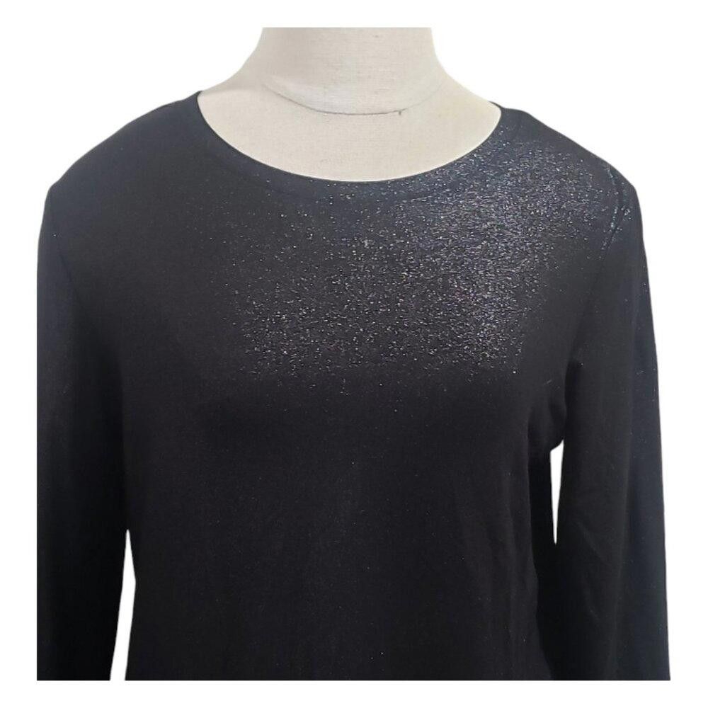 Chicos CT1839 Chico's Black Glittered Long Sleeve Crew Neck Top M Size M / US 6-8 / IT 42-44 - 2 Thumbnail