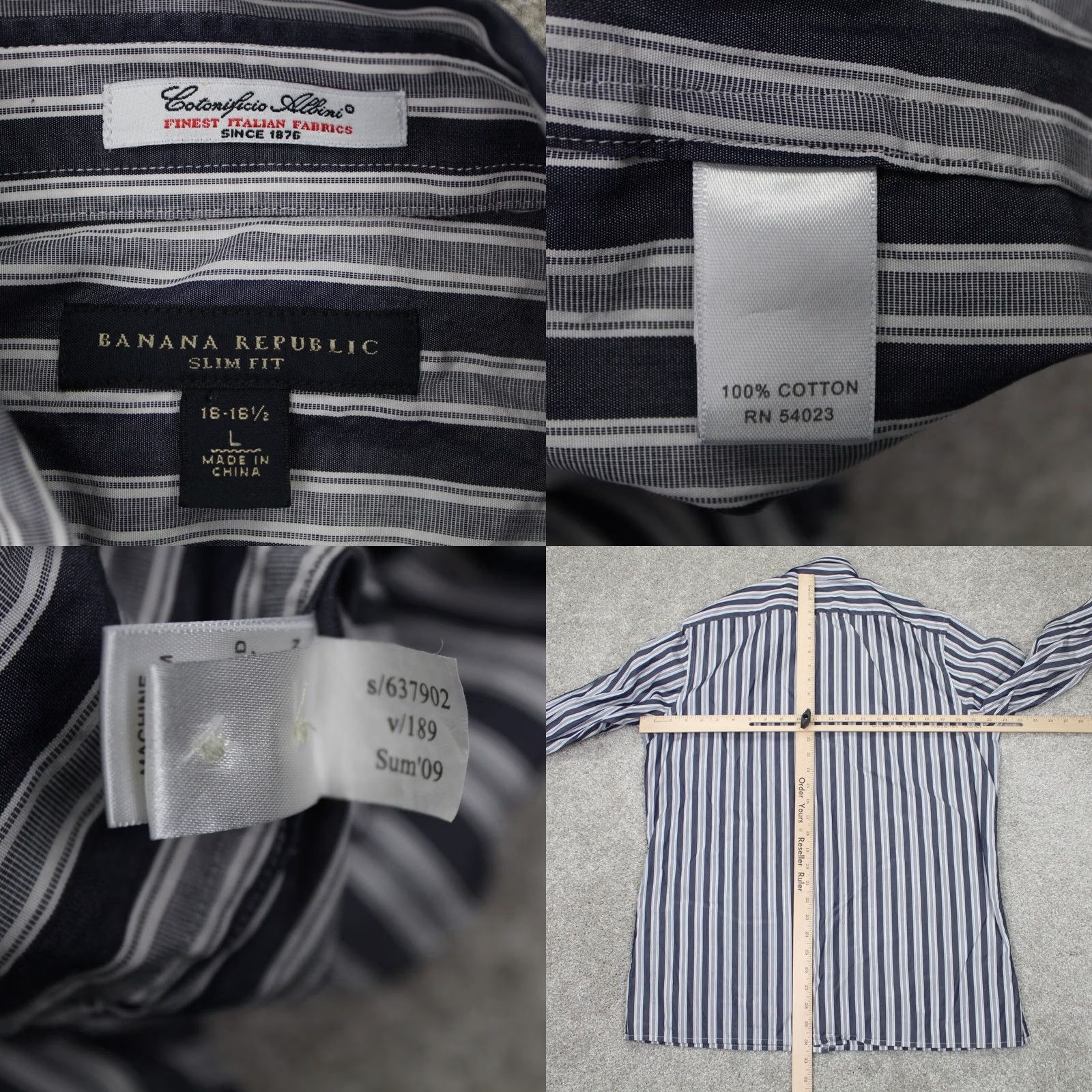 Banana Republic Banana Republic Shirt Mens Large Blue/Gray Striped Albini Fabric Cotton Button-Up Slim Fit Size US L / EU 52-54 / 3 - 8 Thumbnail