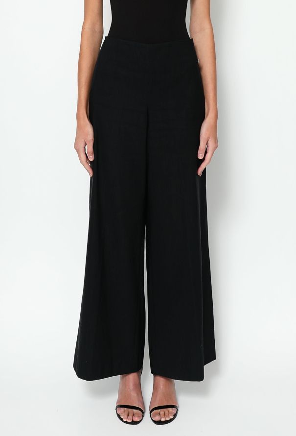 Chanel × Designer Womens 2009 Ribbed Wide Leg Palazzo Pants Trousers Black Size 28" / US 6 / IT 42 - 3 Thumbnail