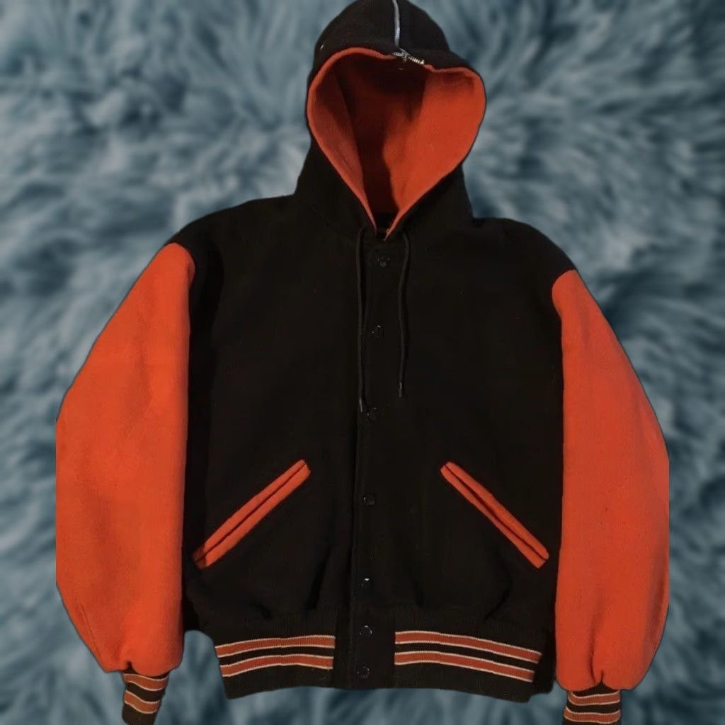 Vintage VINTAGE Delong Varsity Jacket College Wool Brown Short M Men Bomber 80s 90s Grunge Football Track & Field School USA Size US 31 - 1 Thumbnail