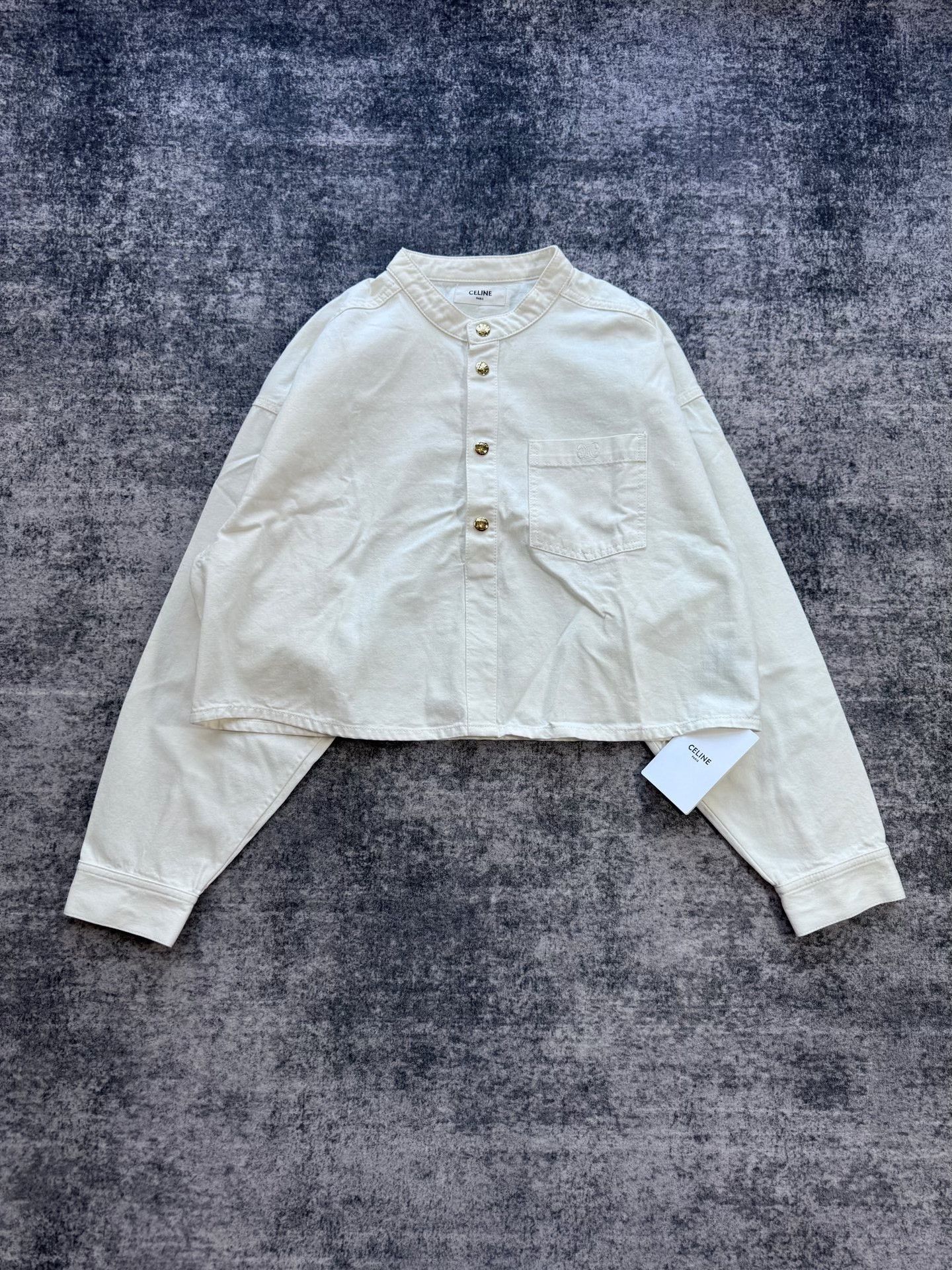 Celine Celine New White Gold Button Denim Top Size S / US 4 / IT 40 - 1 Thumbnail