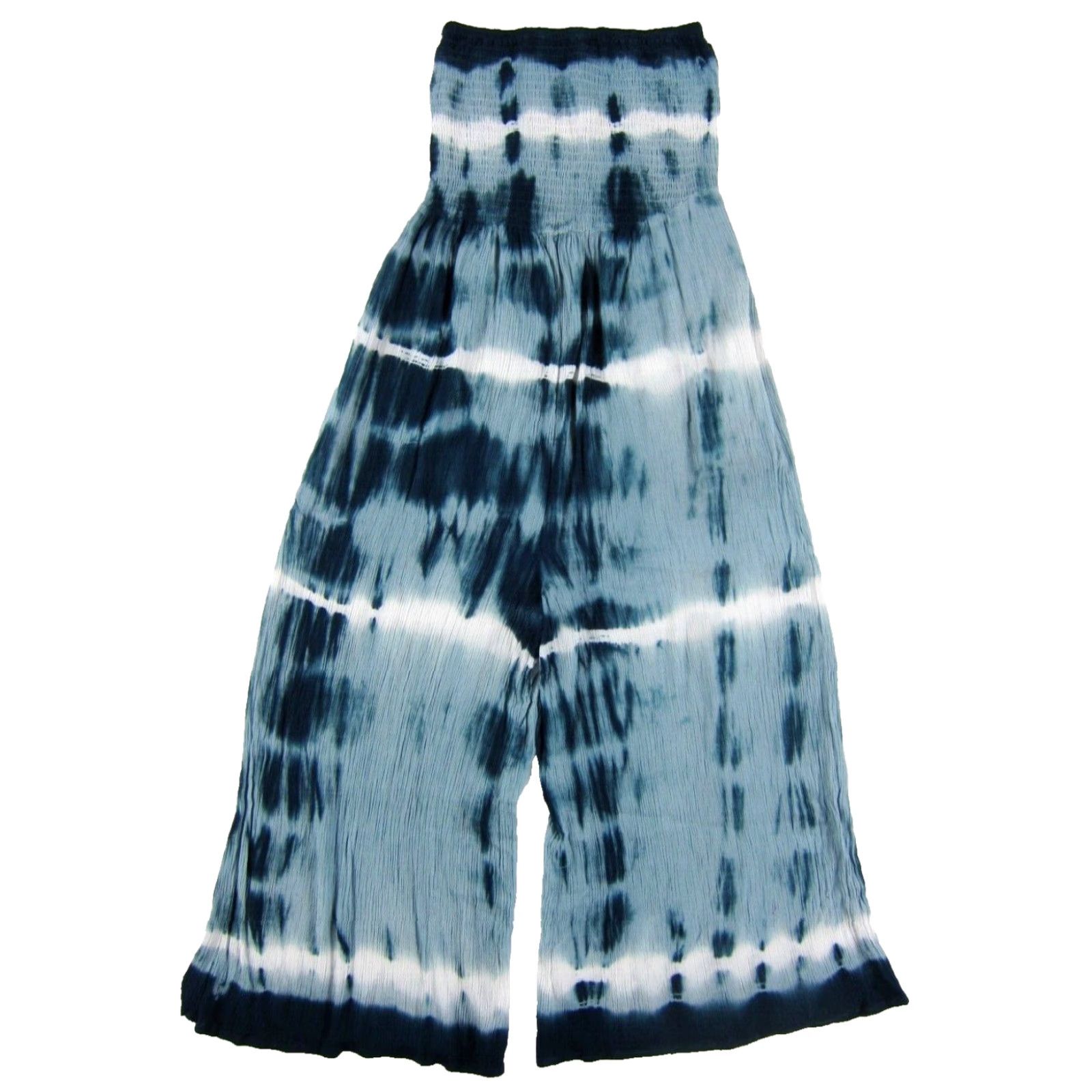 Vintage Swimsuits For All Rayon Blue White Tie Dye Strapless Wide Leg Jumpsuit 10/12 Size 32" / US 10 / IT 46 - 2 Thumbnail