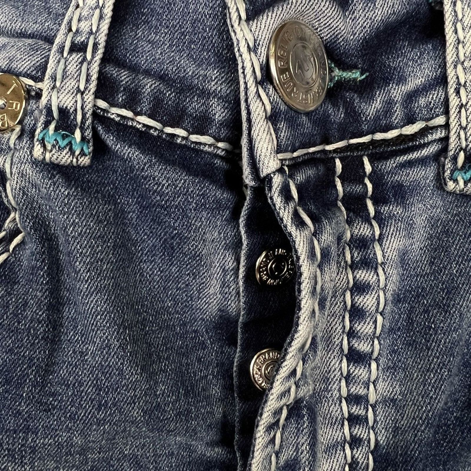 True Religion True Religion Jeans Mens 33x29 Blue Bootcut Distressed Denim Size US 33 - 3 Thumbnail