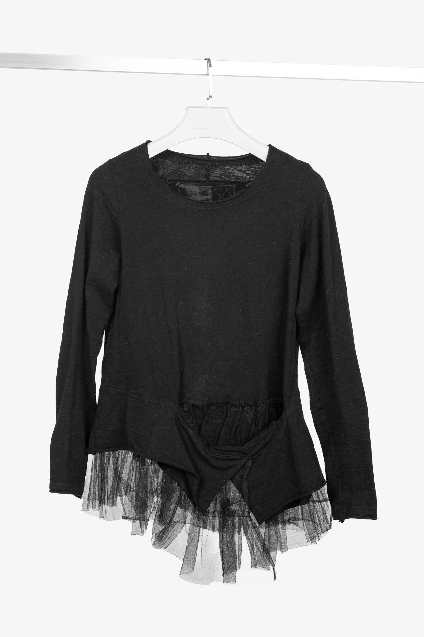 Rundholz Rundholz Black Label Black Cotton-Jersey Tulle-Hem T-Shirt Size S / US 4 / IT 40 - 1 Thumbnail