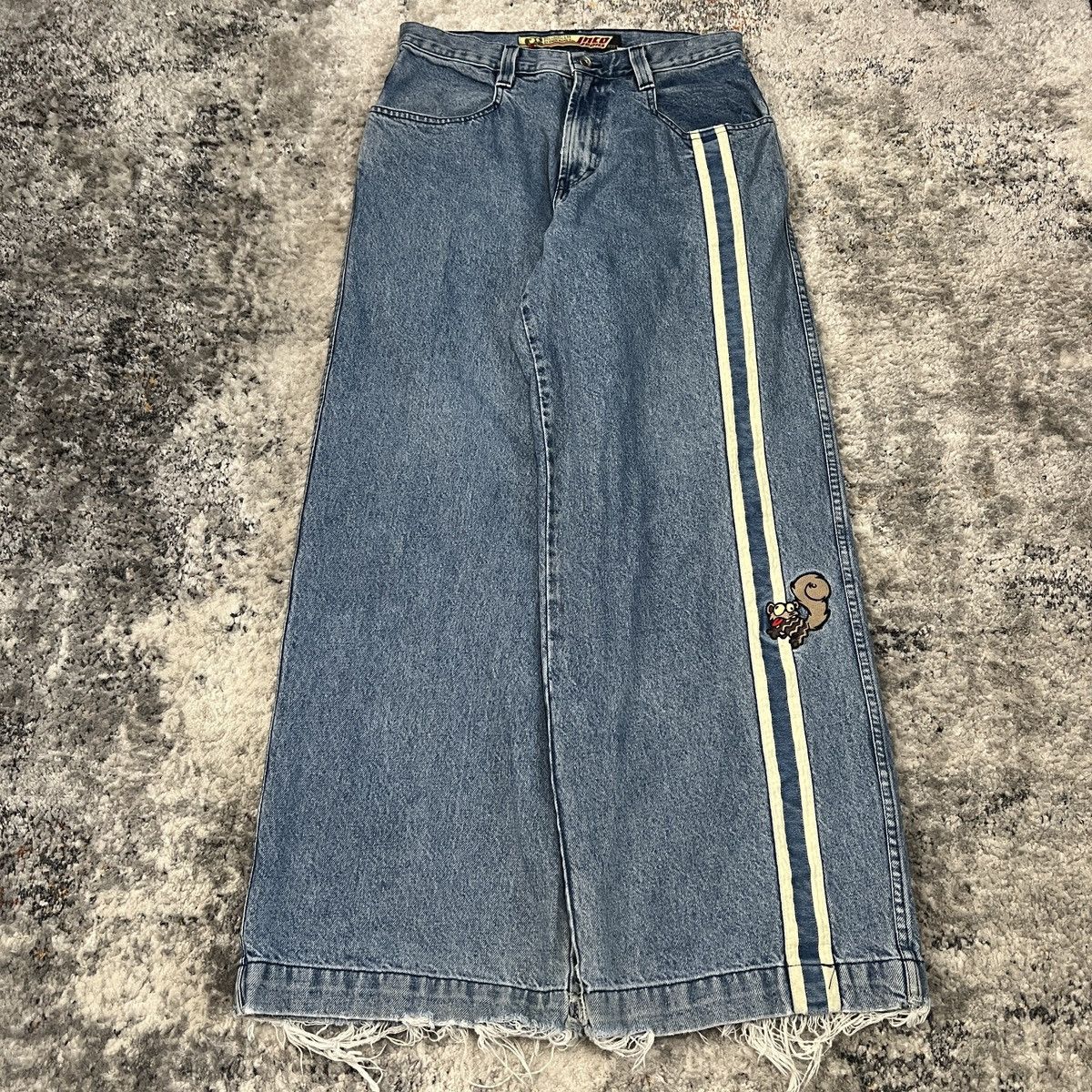 image of 90's Jnco Roadkill Striped Baggy Wide Leg Jeans in Blue, Men's (Size 32)