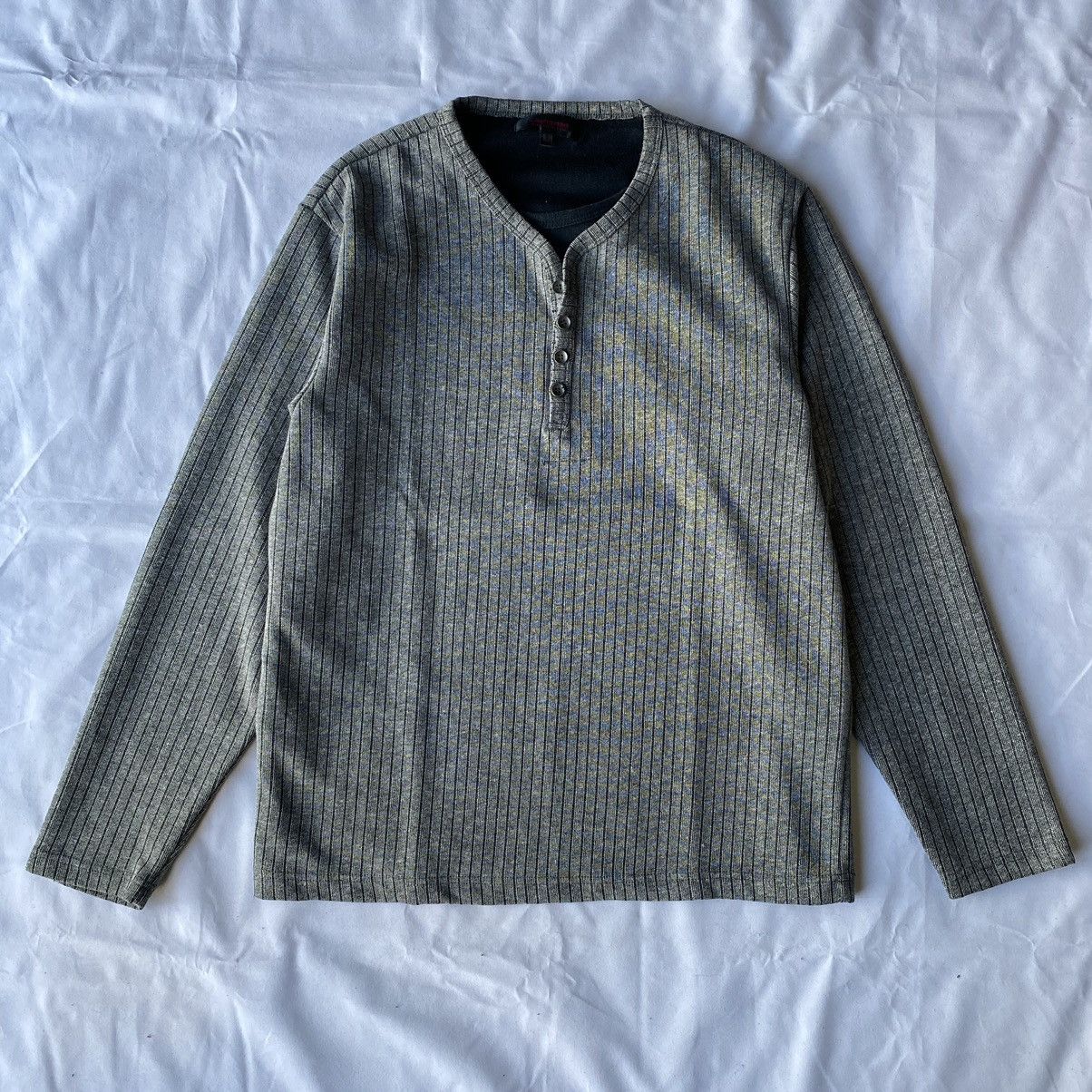Issey Miyake × Japanese Brand Japanese Essential 90s Grunge Ribbed Button Up Henley Tees Size US L / EU 52-54 / 3 - 1 Thumbnail