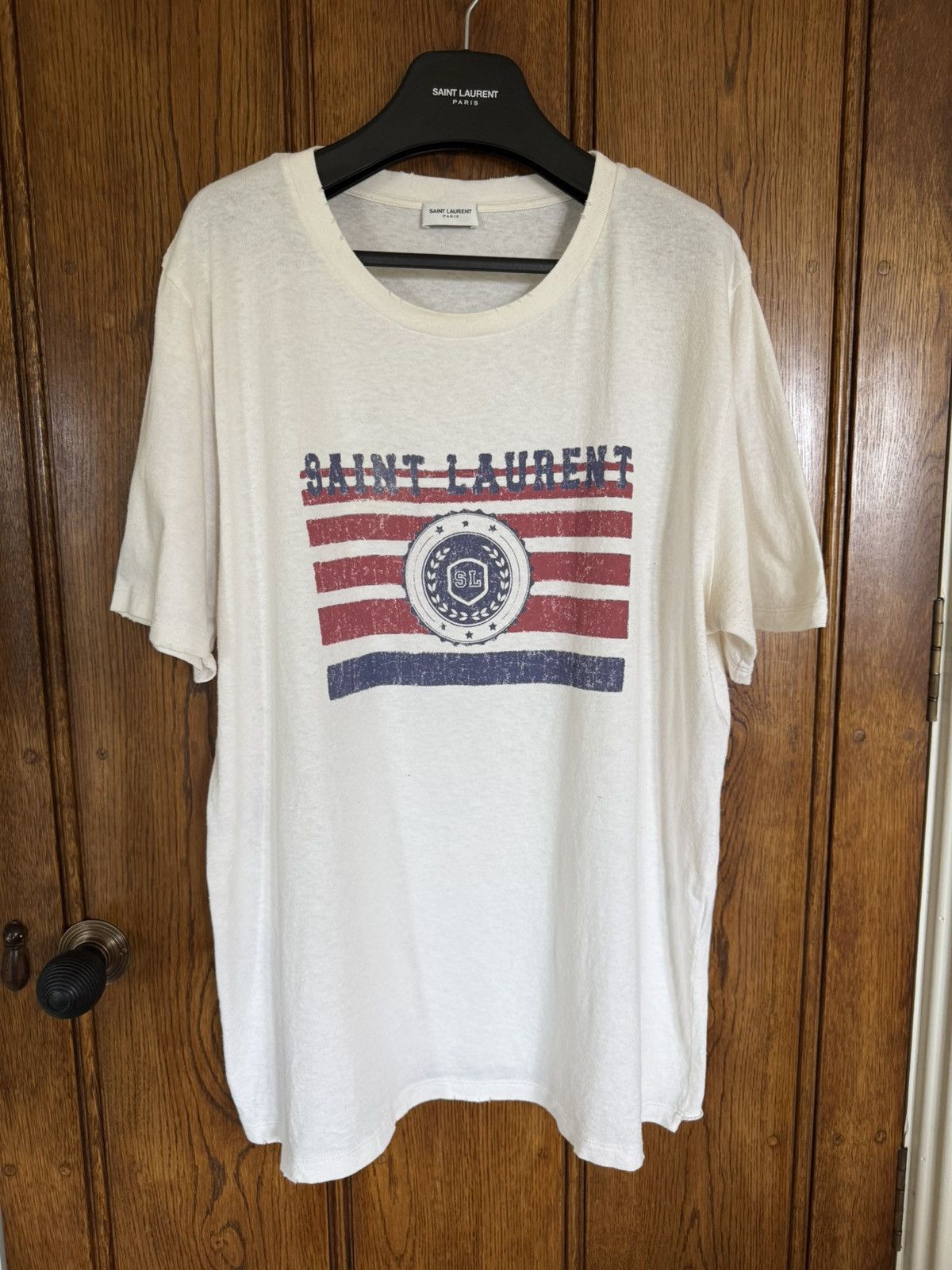 Saint Laurent Archive Logo T Shirt White | Grailed