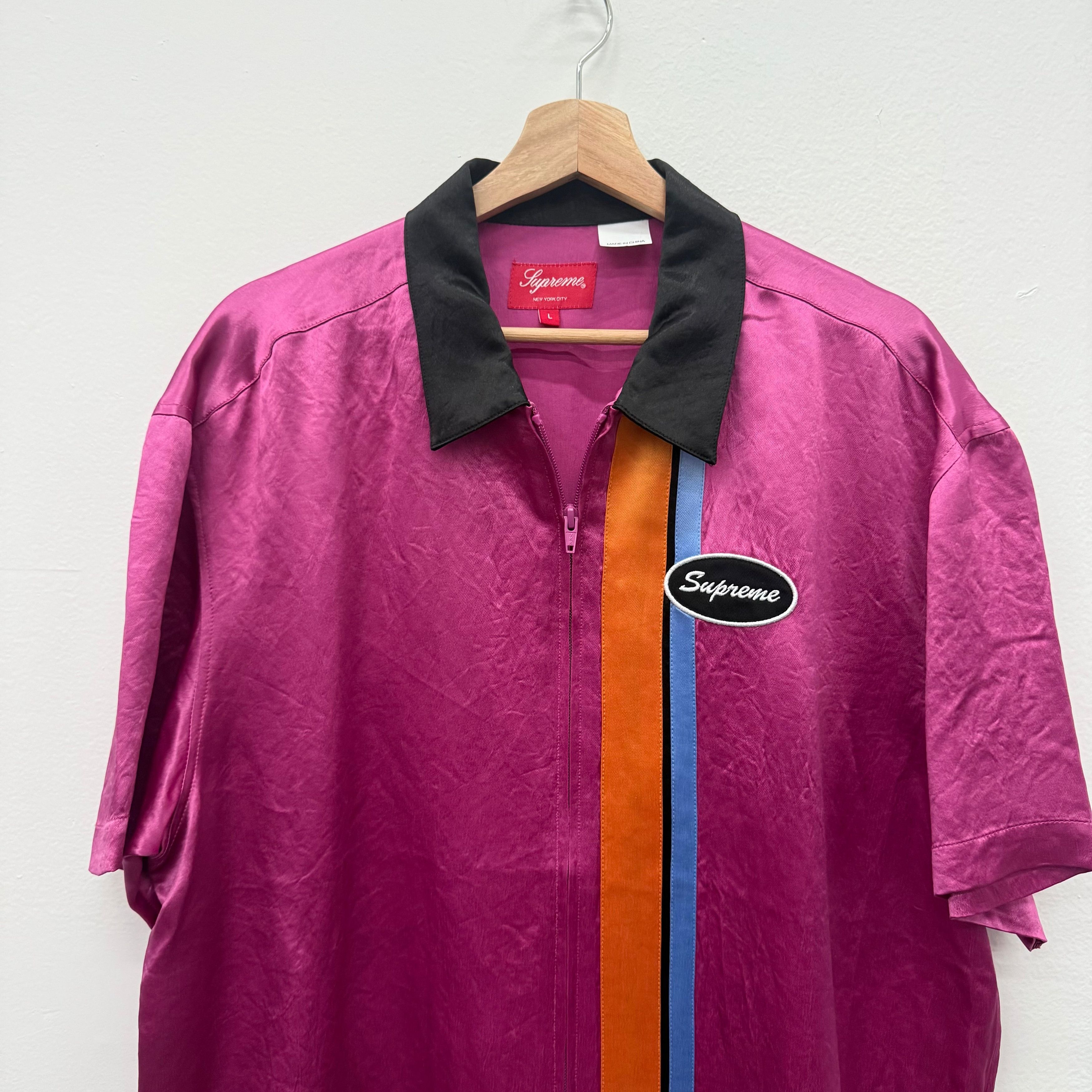 Supreme Supreme SS22 Pink Satin Zip Polo Bowling Shirt - Size L Size US L / EU 52-54 / 3 - 2 Thumbnail