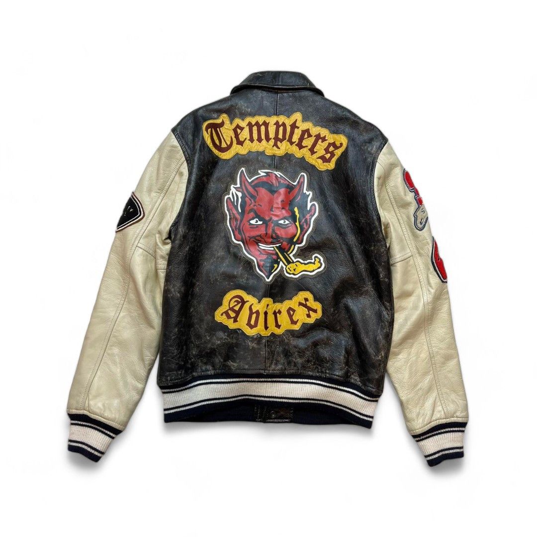 image of Avirex - XL Vintage Tempters Jacket Leather 00S Genuine in Black, Men's (Size Medium)
