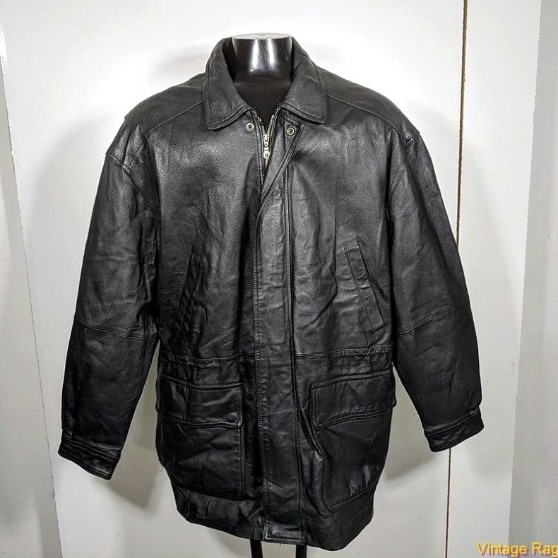 Image of Vintage John Ashford Soft Leather Jacket Mens Size XL Black Insulated Zippered in White