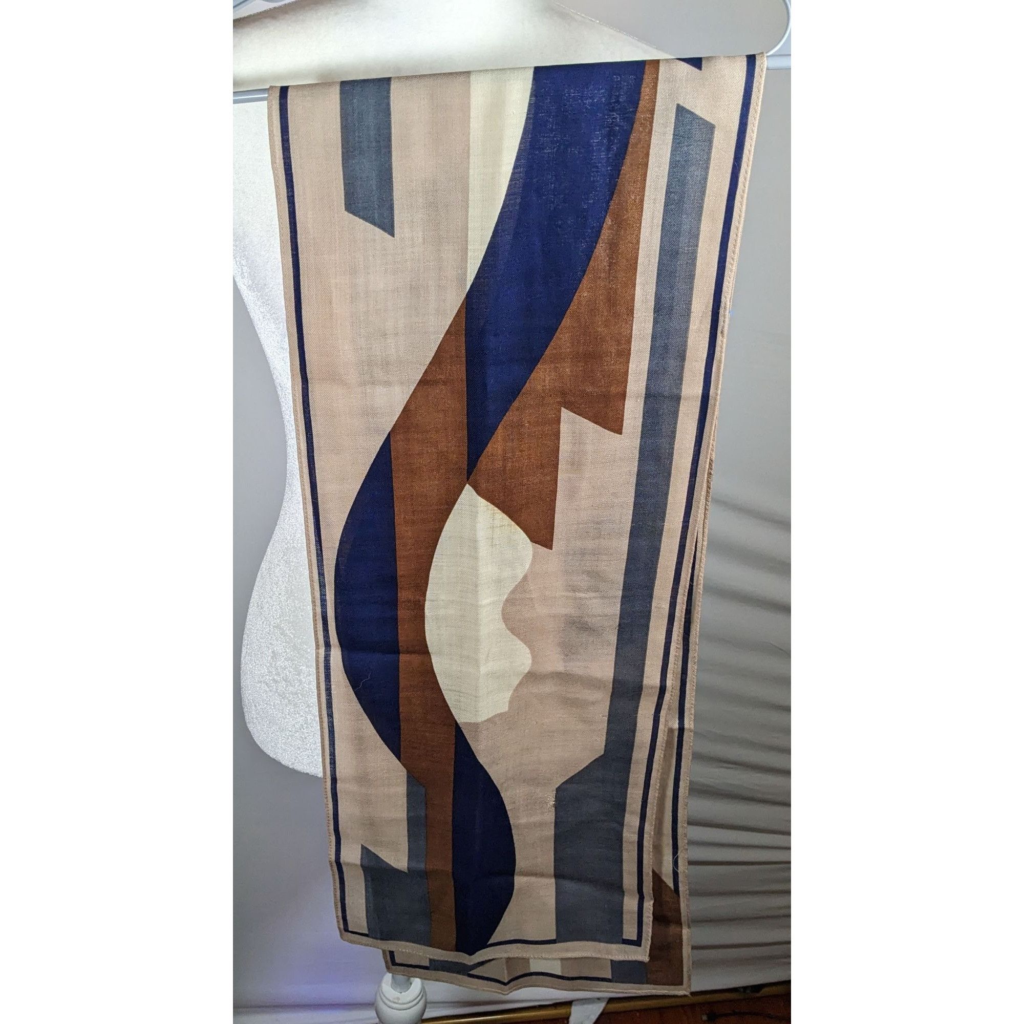 Other Vintage 70s Brown And Blue Abstract Geometric Scarf Size ONE SIZE - 10 Thumbnail