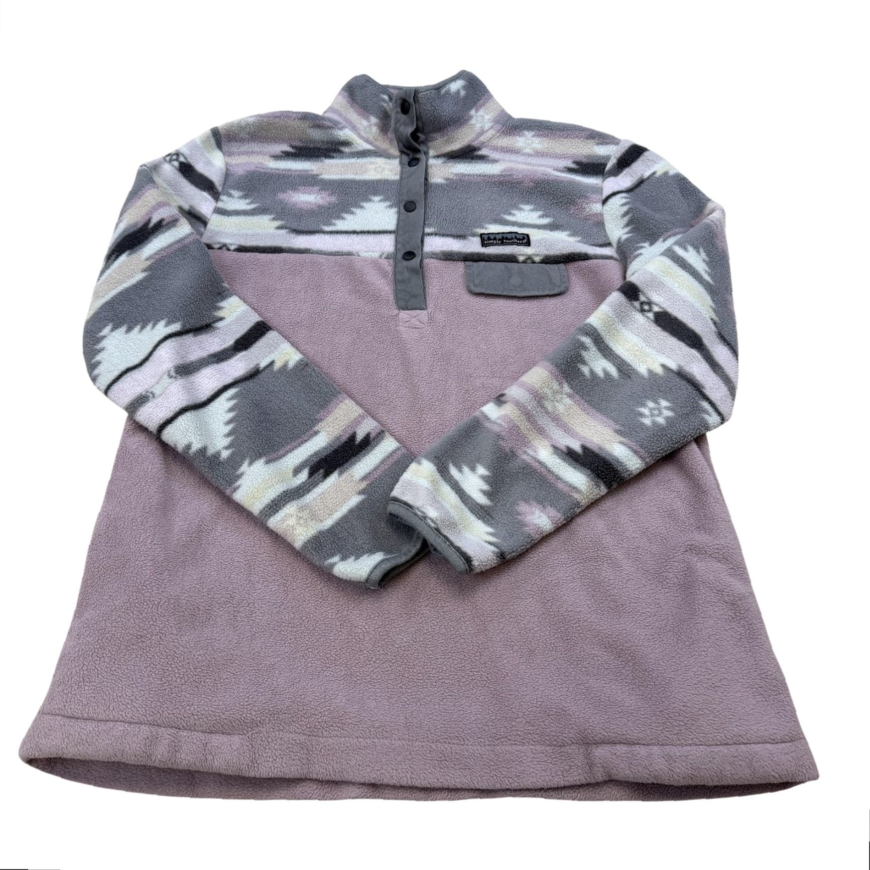 Vintage Simply Southern Fleece Pullover Womens Medium Purple Gray Aztec Snap Neck Sweater Mock Neck Geometric Vintage No Size M / US 6-8 / IT 42-44 - 2 Thumbnail