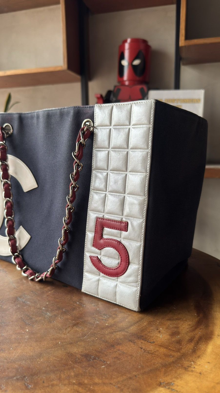 Chanel Chanel Tote “5” in Navy Blue Canvas And Quilted Silver Size ONE SIZE - 3 Thumbnail