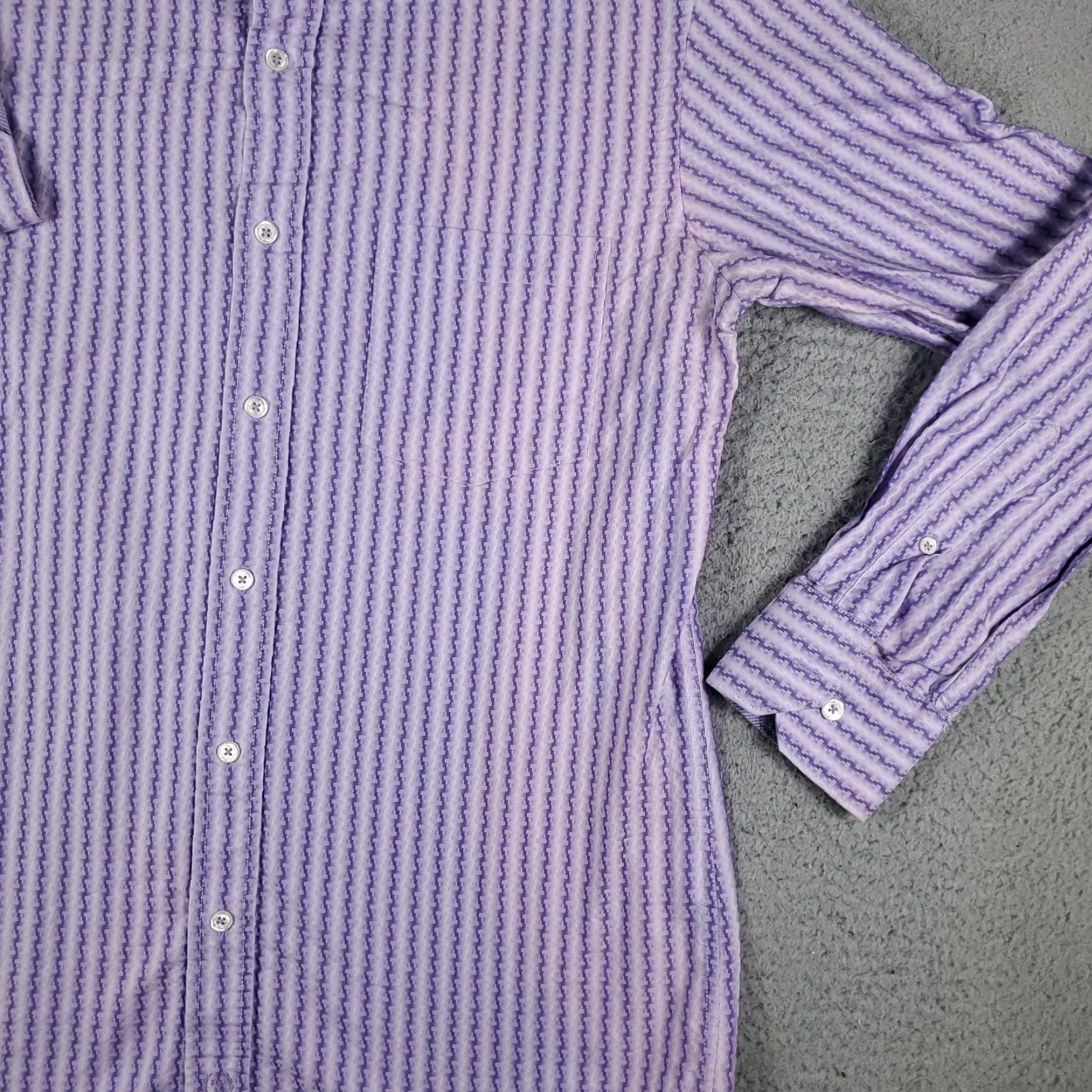 BUGATCHI Bugatchi Uomo Button-Up Shirt Mens Medium Purple Striped Long Sleeve Size US M / EU 48-50 / 2 - 4 Thumbnail