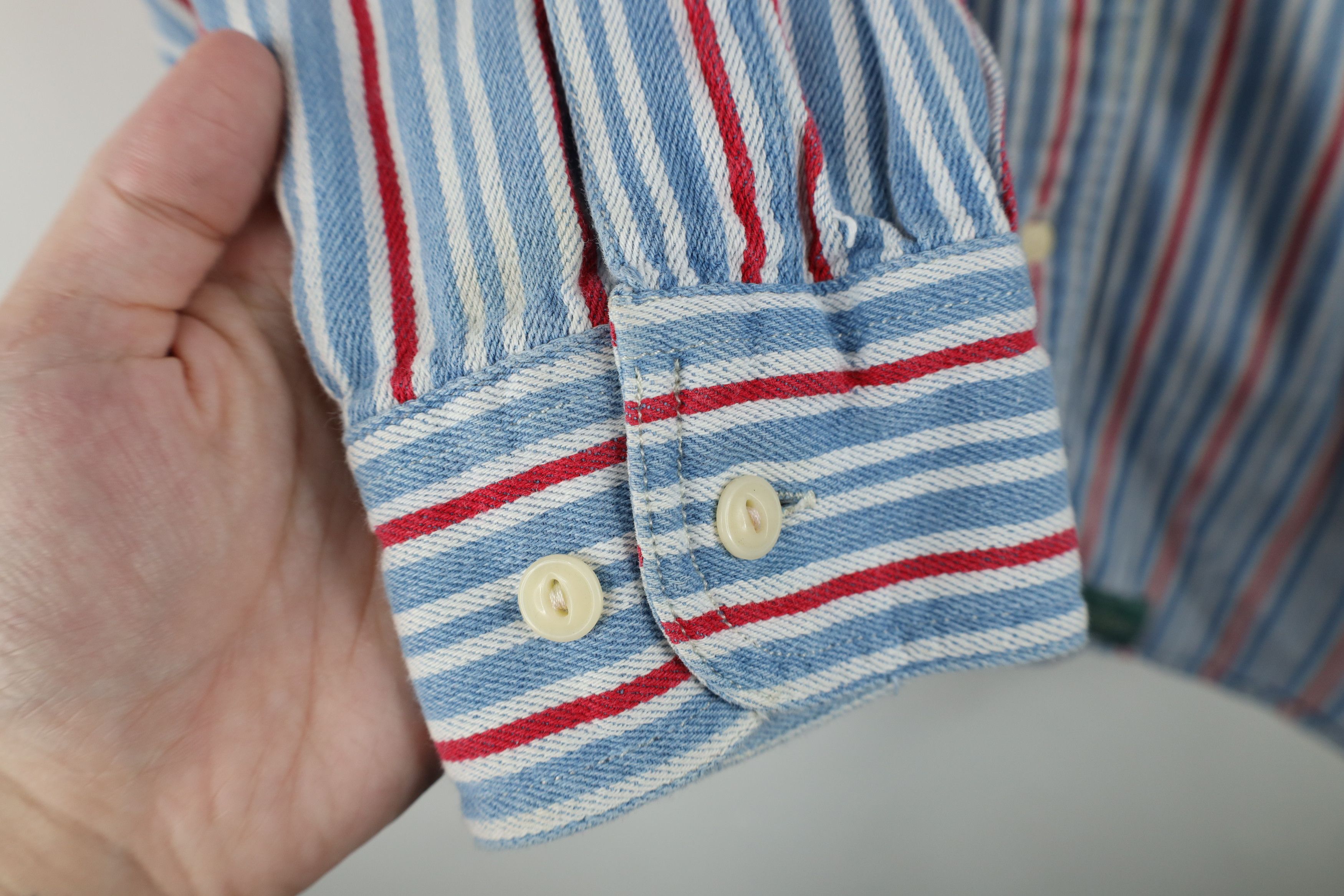 Vintage Vintage 90s Streetwear Striped Soft Denim Button Down Shirt Size US L / EU 52-54 / 3 - 6 Thumbnail