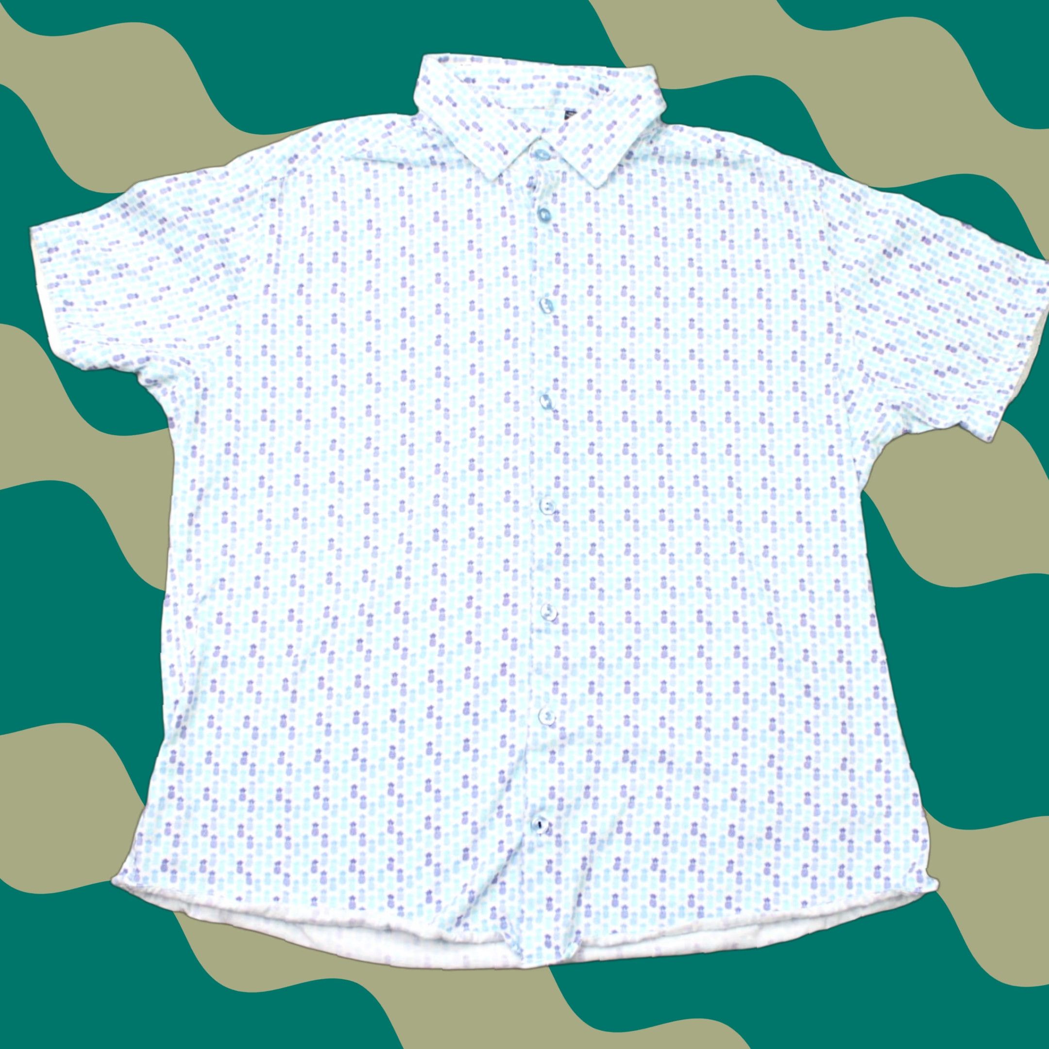 Vintage Stone Rose AOP Shirt Men Small Blue Pineapple All Over Print Cotton Short Sleeve Button-Up Shirt Size US S / EU 44-46 / 1 - 1 Thumbnail