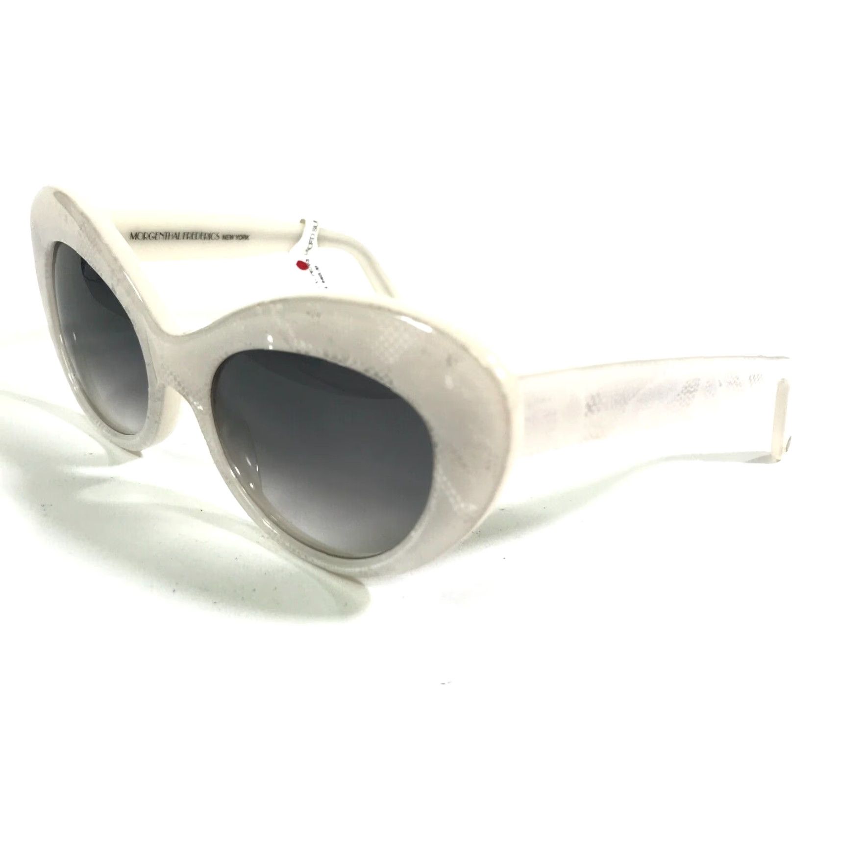 VINTAGE Morgenthal Frederics Cat Eye Sunglasses Women Adult Medium White Oversized Blue Gradient Lenses 90s