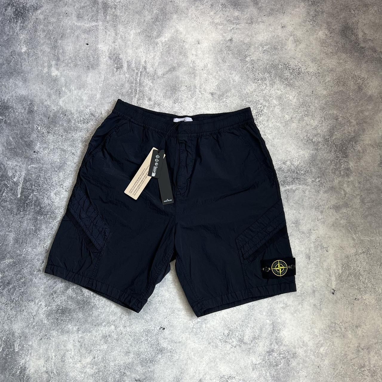 image of Stone Island Ss24 Navy Nylon Cargo Shorts, Men's (Size 36)