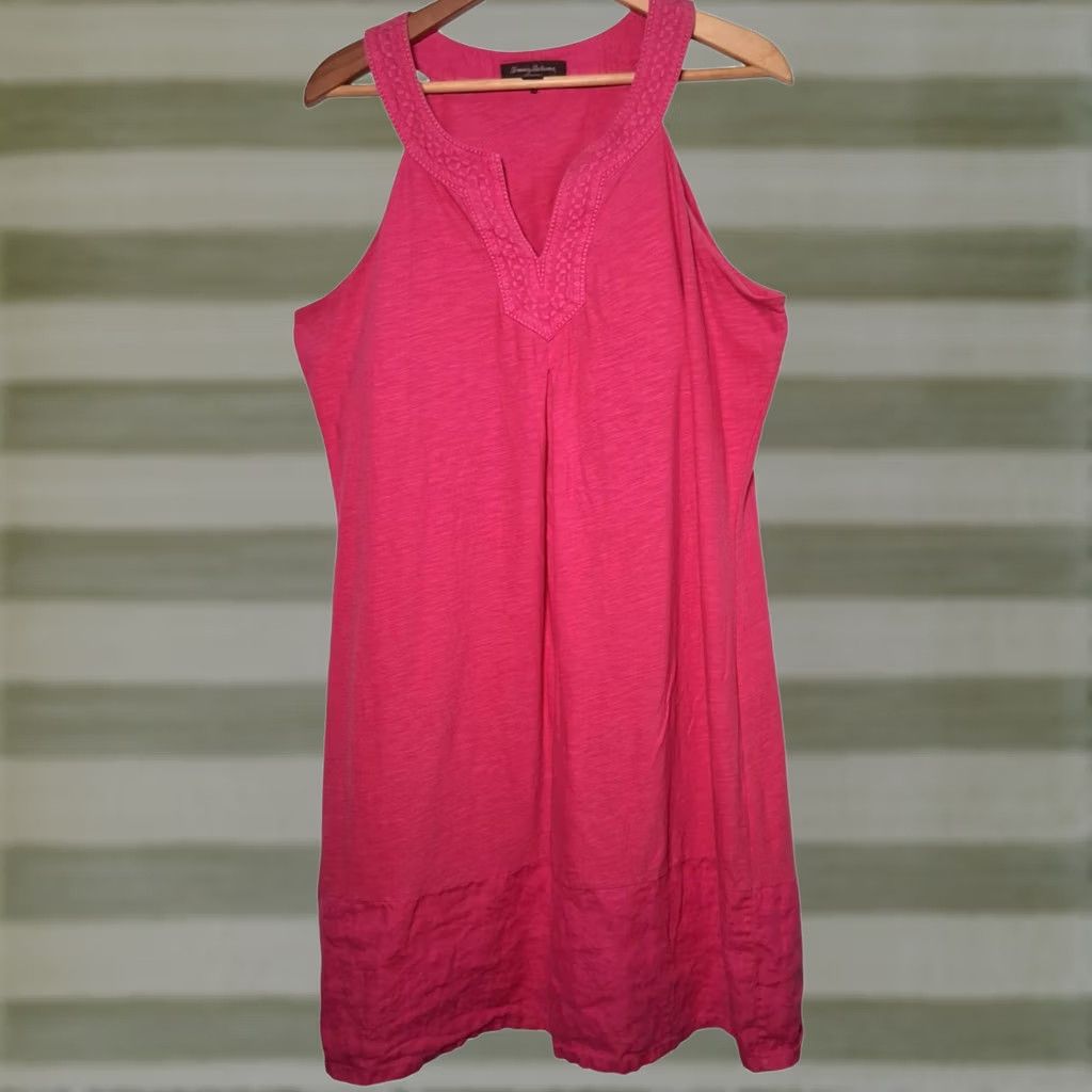 Tommy Bahama Tommy Bahama Dress XL Pink Embroidered Knit Linen Trim Midi Sundress Shift Sleeveless Casual Beach Summer Womens Size XL / US 12-14 / IT 48-50 - 1 Thumbnail