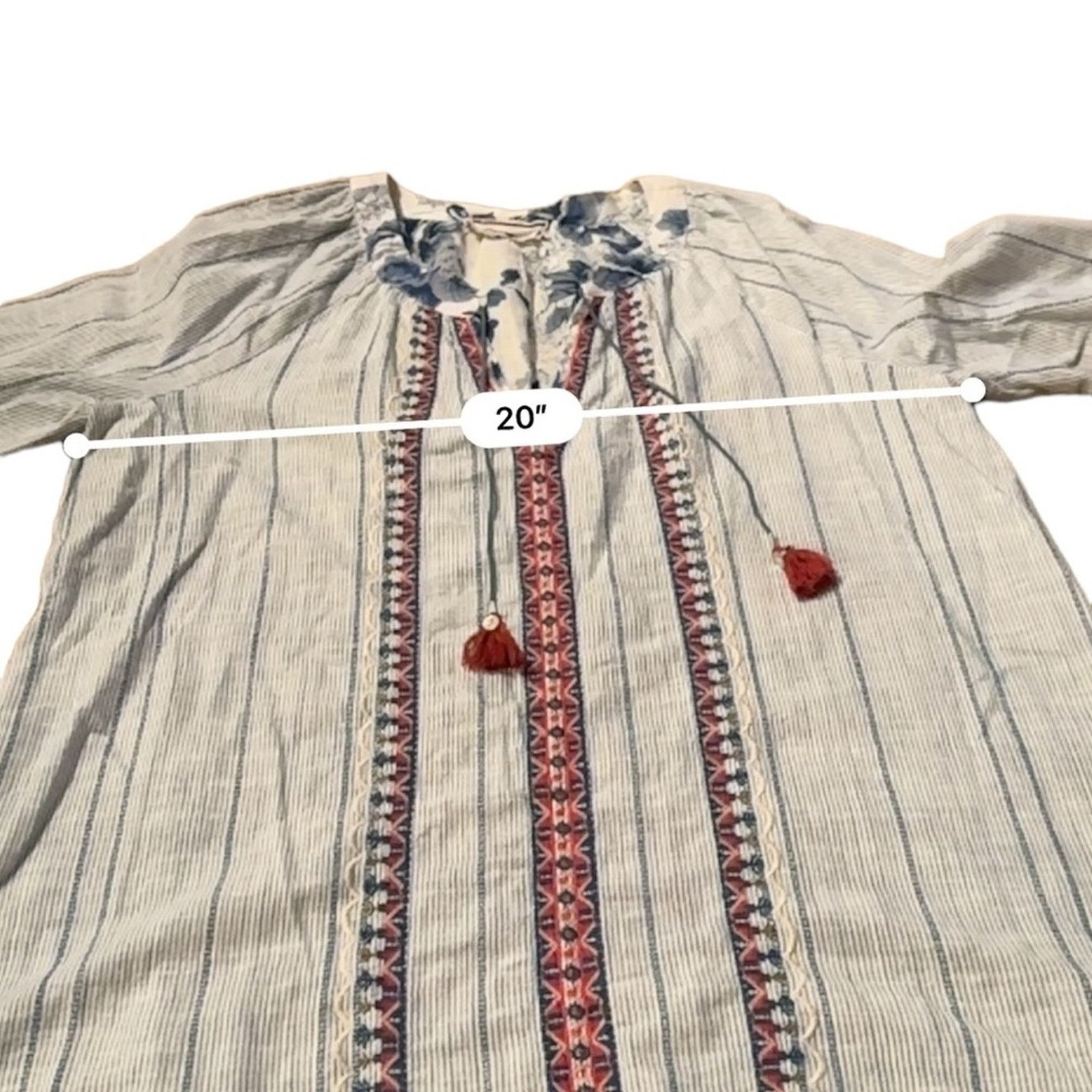 Johnny Was Johnny Was White, Blue & Red Floral Watercolor Tassel Top Size M / US 6-8 / IT 42-44 - 11 Thumbnail