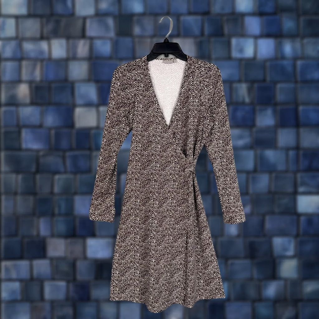 Vintage Ellie Kai Dress Womens 4 Purple White Wrap V-Neck Long Sleeve Print Geometric Dress Size S / US 4 / IT 40 - 1 Thumbnail