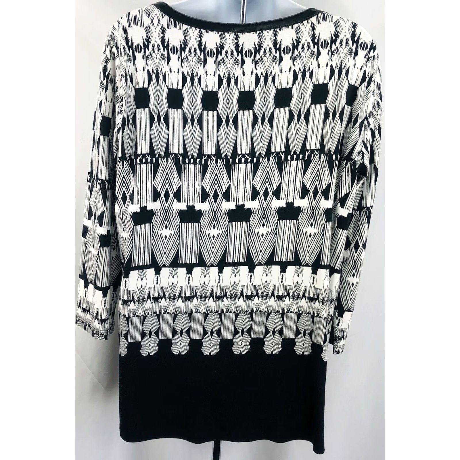 Vintage Rafaella Tunic Top XL Geometric 3/4 Sleeve Faux Leather Trim Button Up Blouse Womens Size XL / US 12-14 / IT 48-50 - 4 Thumbnail