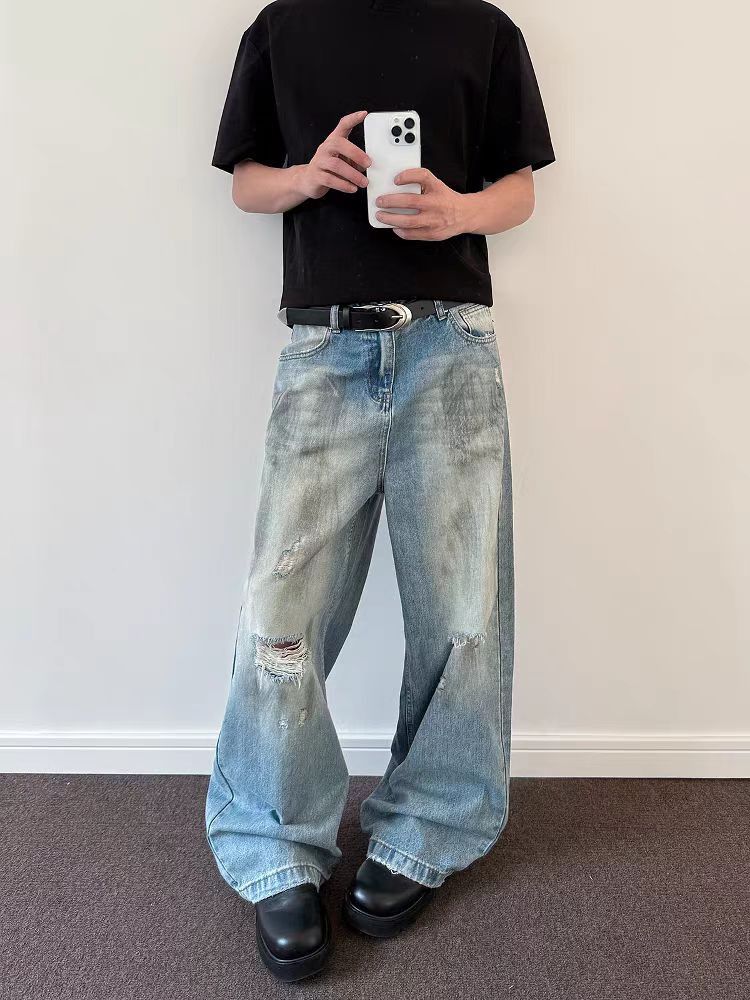 Jean Baggy ripped and distressed denim jeans Size US 34 / EU 50 - 3 Thumbnail