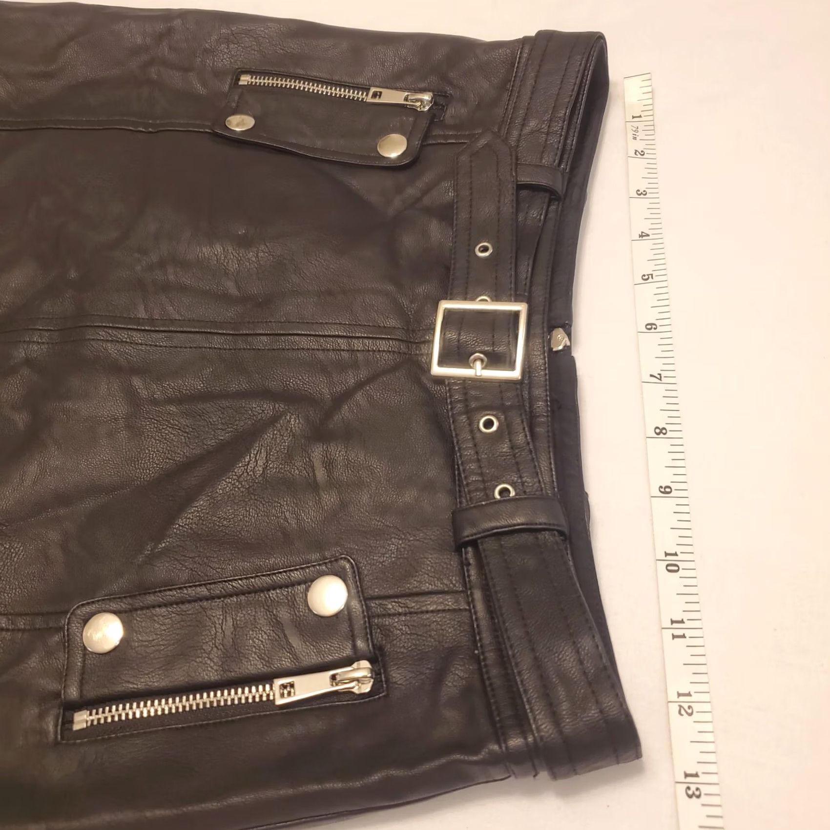 Topshop Topshop Skirt Size 4 Black Faux Leather Belted Moto Biker Goth Punk Emo Grunge Size 27" / US 4 / IT 40 - 6 Thumbnail
