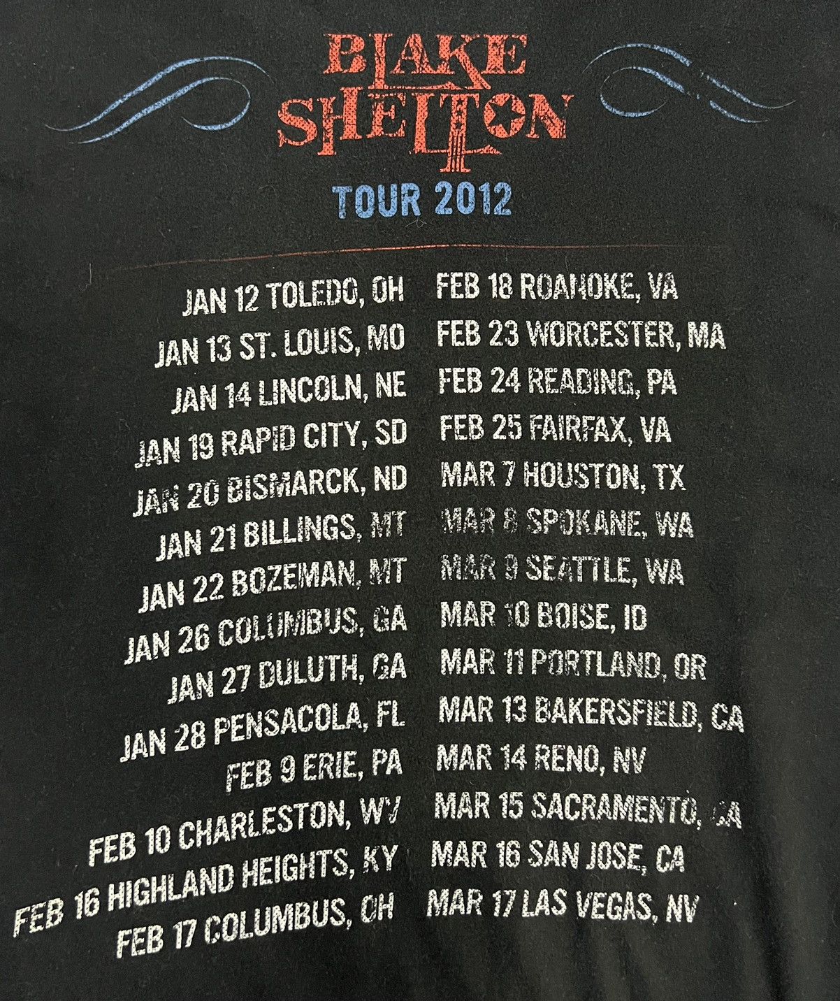 Band Tees BLAKE SHELTON TOUR 2012 SHIRT Size US XL / EU 56 / 4 - 6 Thumbnail