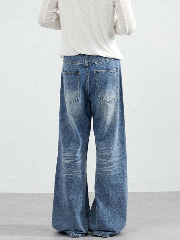 Japanese Brand Men's high street retro washed blue loose straight leg jeans Size US 32 / EU 48 - 4 Thumbnail