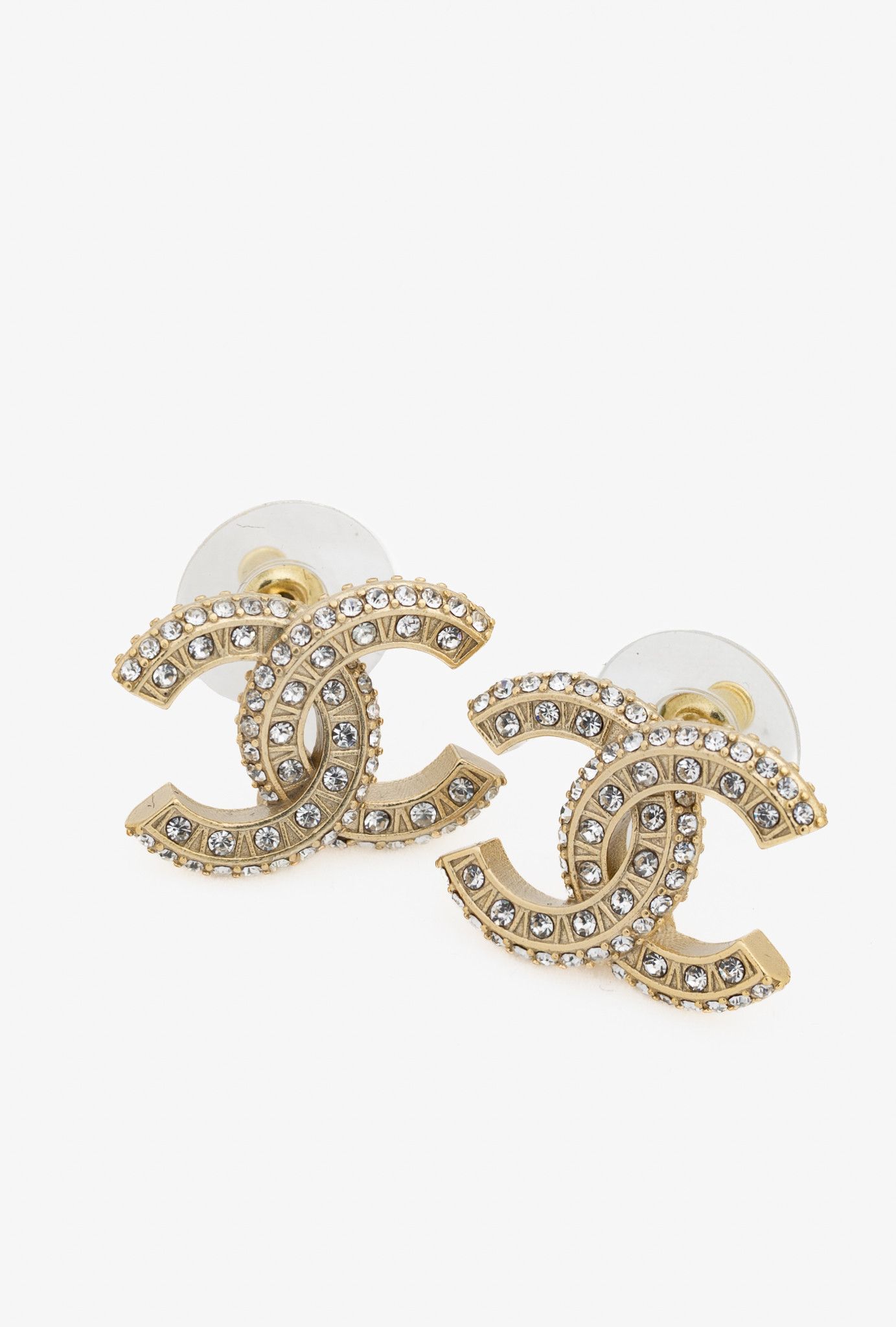 Chanel Chanel B25 Gold-Tone Crystal-Embellished CC Stud Earrings Size ONE SIZE - 1 Thumbnail