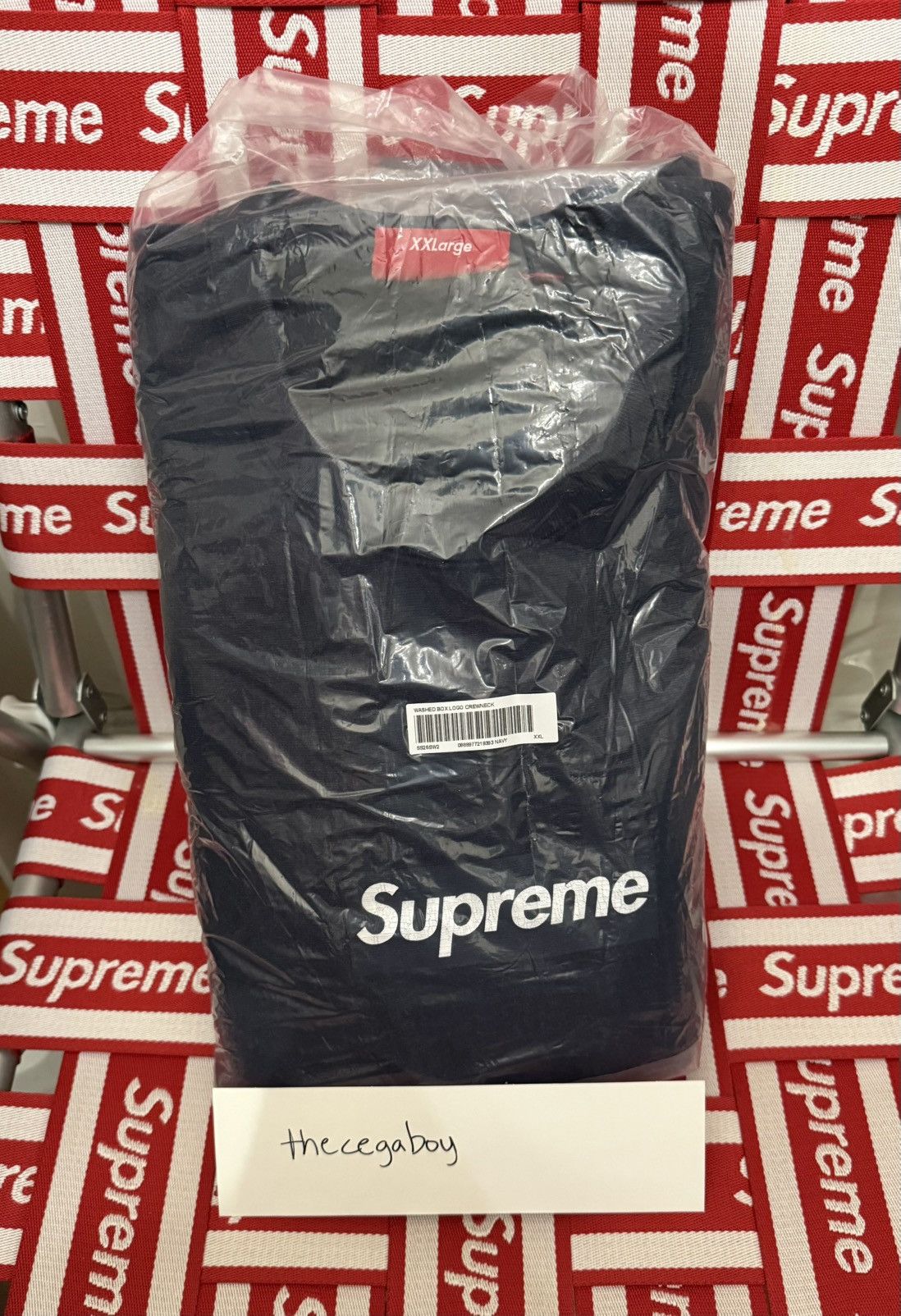 Supreme Supreme Washed Box Logo Crewneck - Navy XXL | Grailed