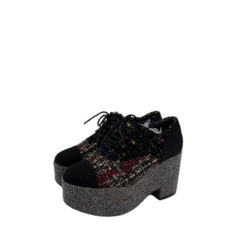 Chanel Black Platform Tweed Shoes Size 36 -2505