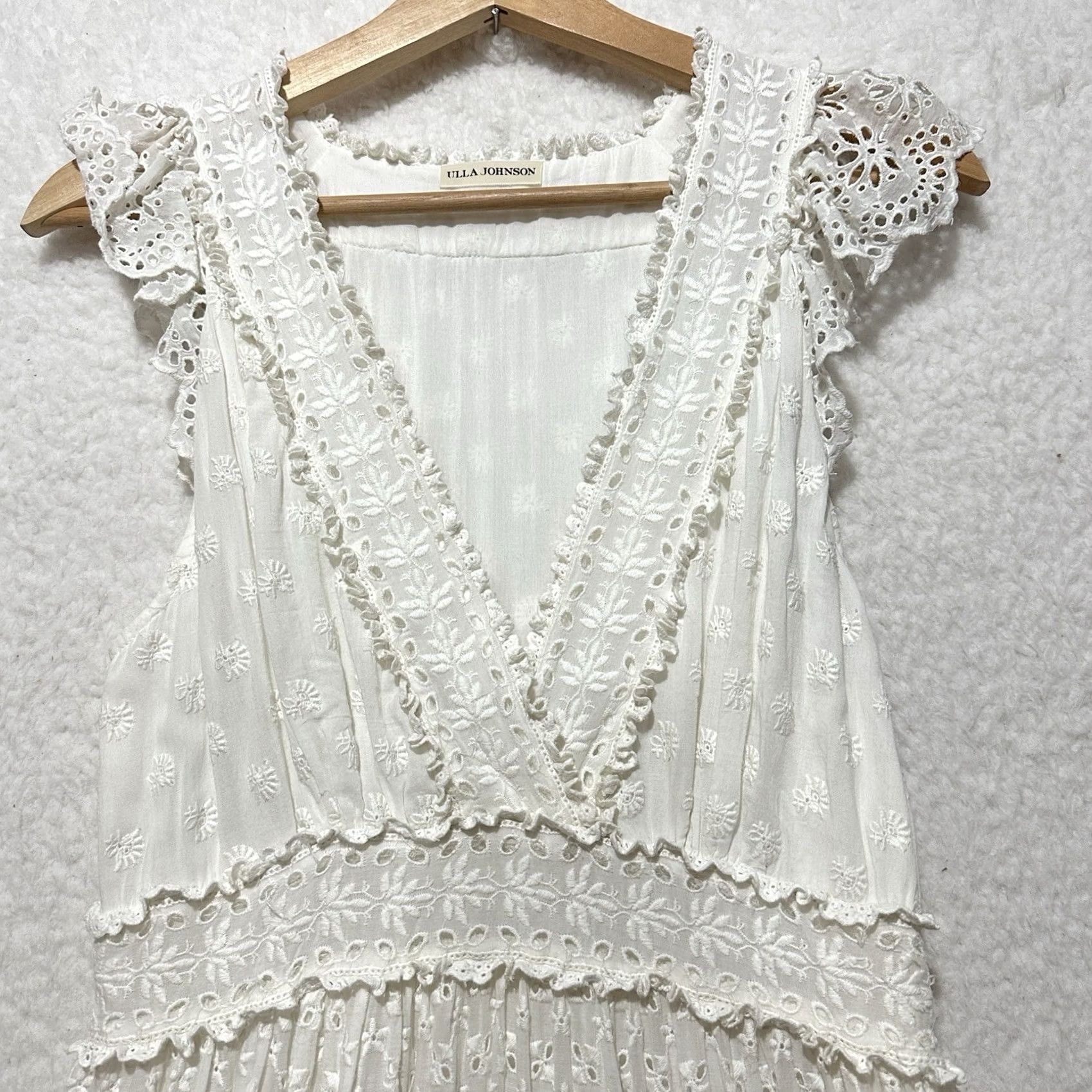 Ulla Johnson Ulla Johnson Marjorie Eyelet Ruffle White Cotton Dress Size 6 Blanc Lace Cotton Size M / US 6-8 / IT 42-44 - 6 Thumbnail