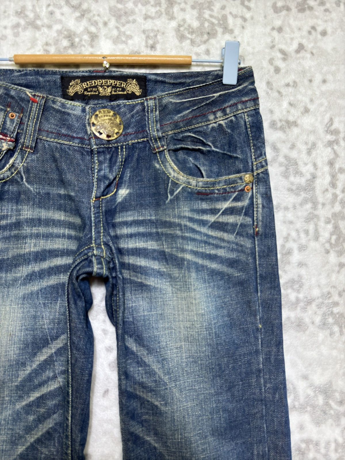 Ed Hardy Y2K Red Pepper Embroidery Mud Wash Finish Flared Jeans Size US 28 / EU 44 - 5 Thumbnail