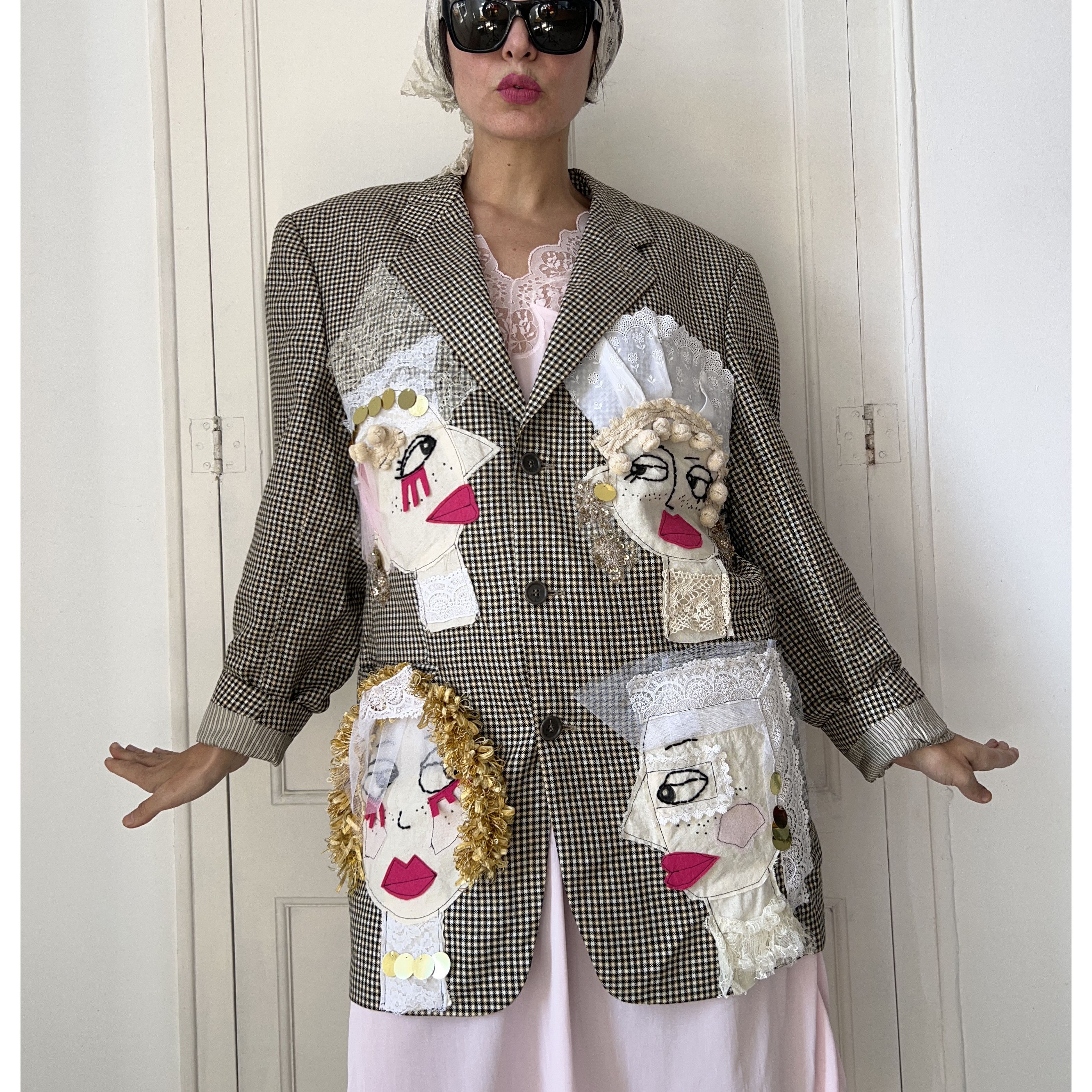 Custommade OOAK Wearable Art Bridal Inspired Patchwork Blazer Size XXL / US 16-18 / IT 52-54 - 5 Thumbnail