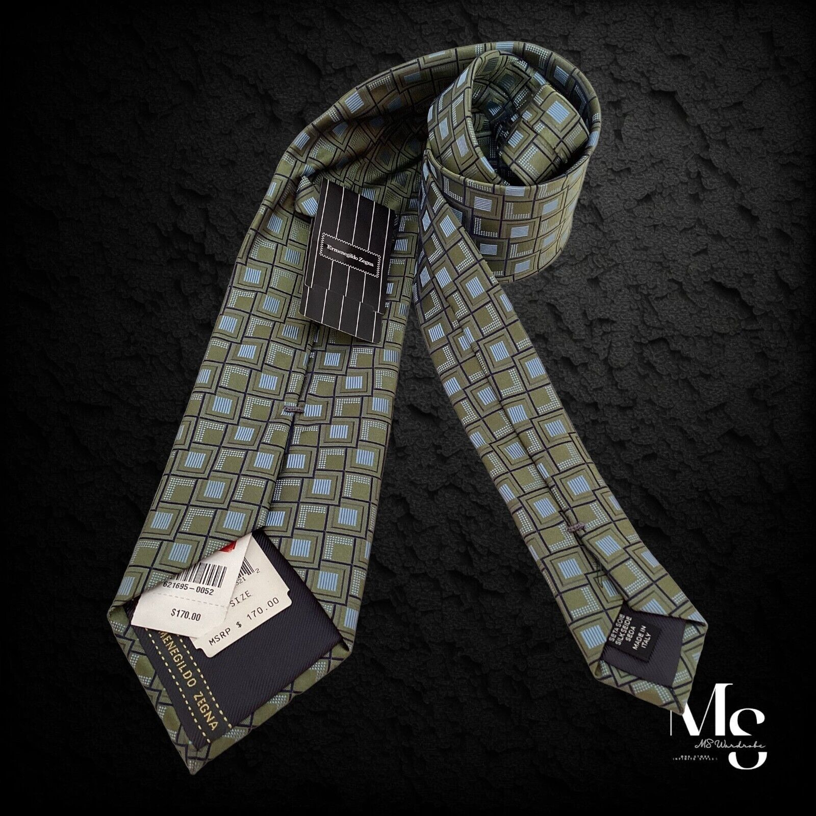 Ermenegildo Zegna $170 ERMENEGILDO ZEGNA Green Geometric Luxury Silk Tie Made Size ONE SIZE - 2 Thumbnail