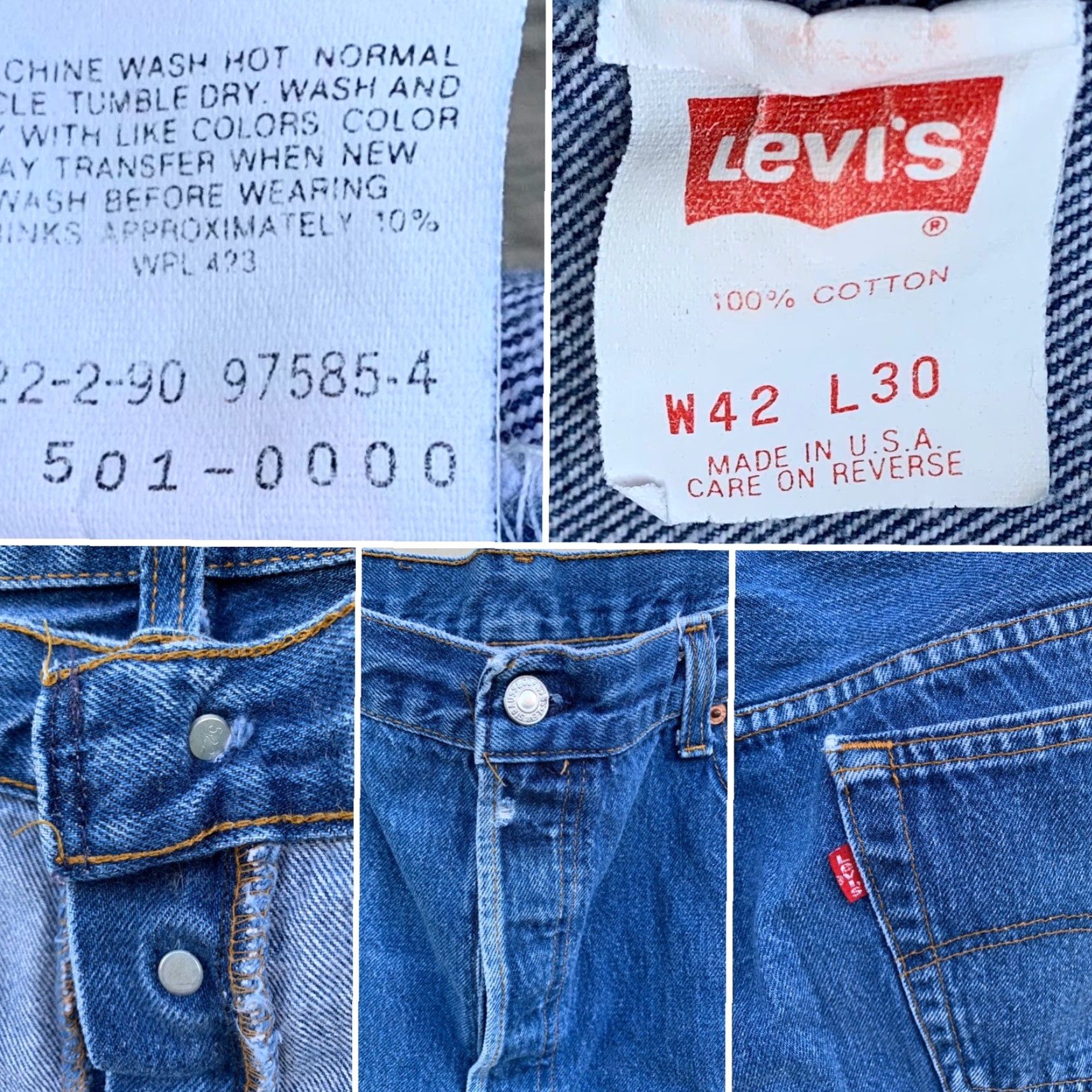 VINTAGE Levi's 501 jeans Button Fly Jeans Men Regular 42 Waist 38.5 Inseam 27 Blue Cotton Denim Made in USA 5-Pocket USA 90s?