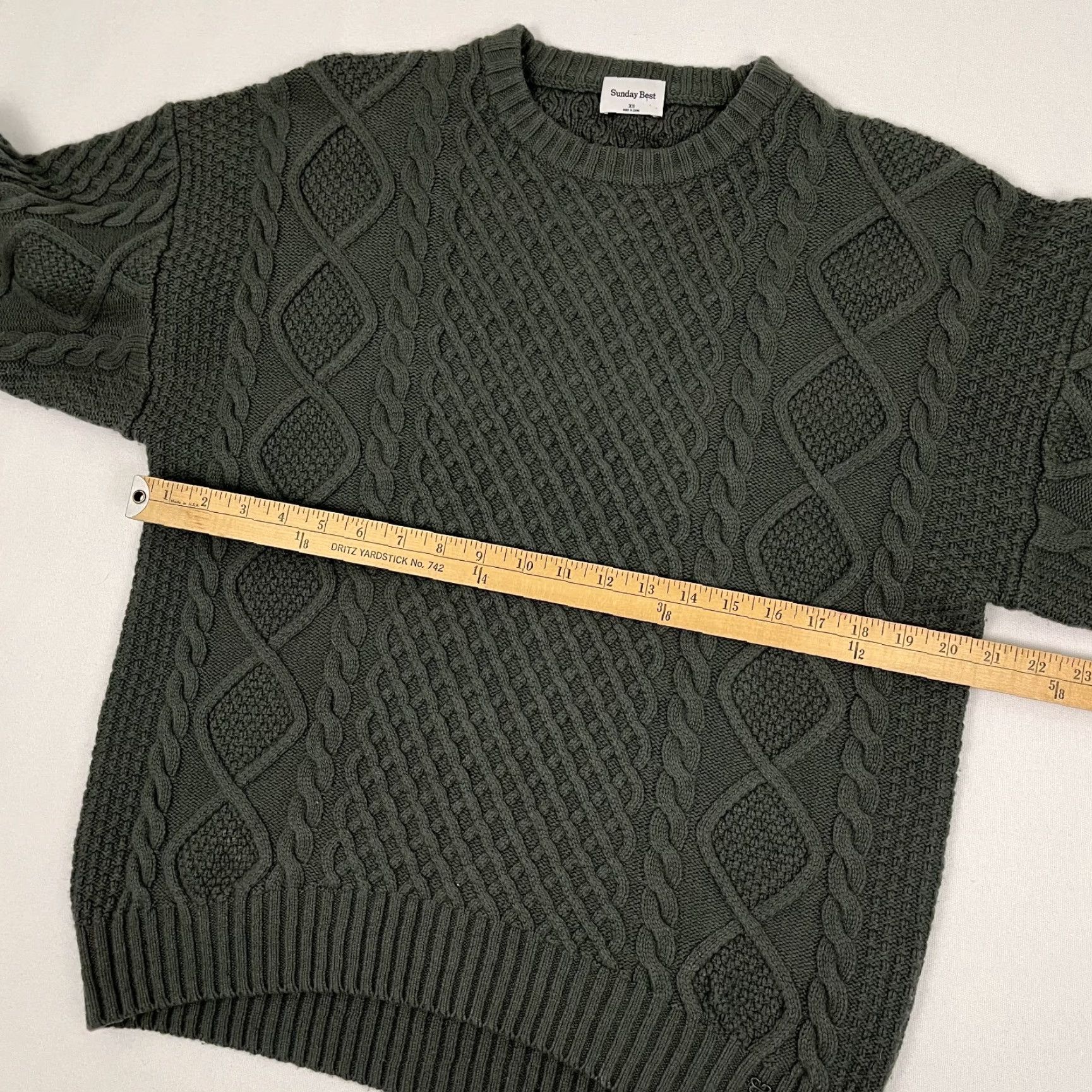 Vintage Sunday Best Sweater Women XS Oversize Merino Wool Peggy Green Cable Knit Size XS / US 0-2 / IT 36-38 - 6 Thumbnail