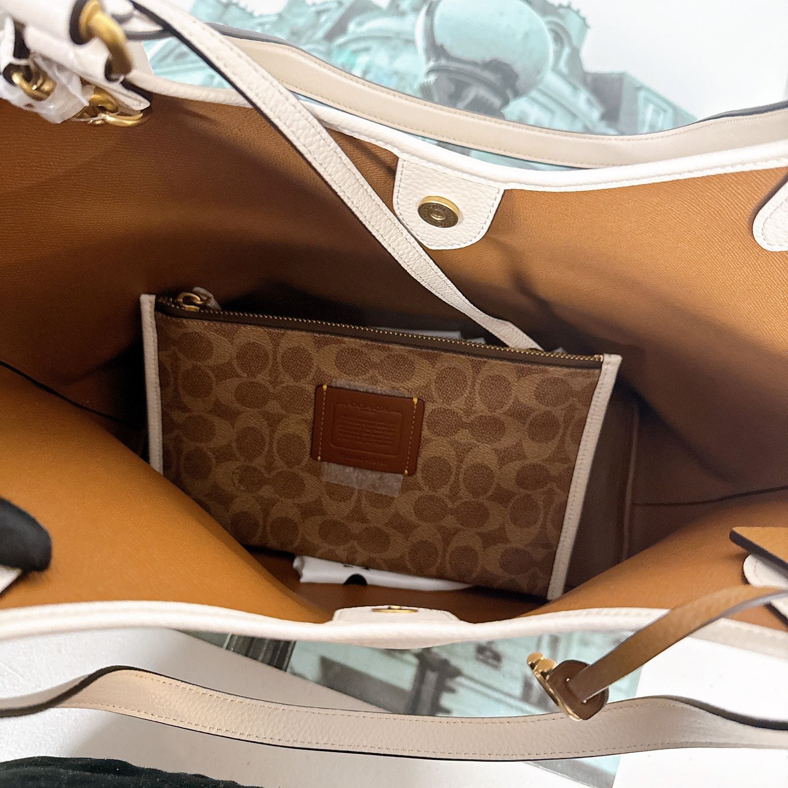 Coach C6337 Pebble Leather Day Tote Bag with Zip Pouch CHALK