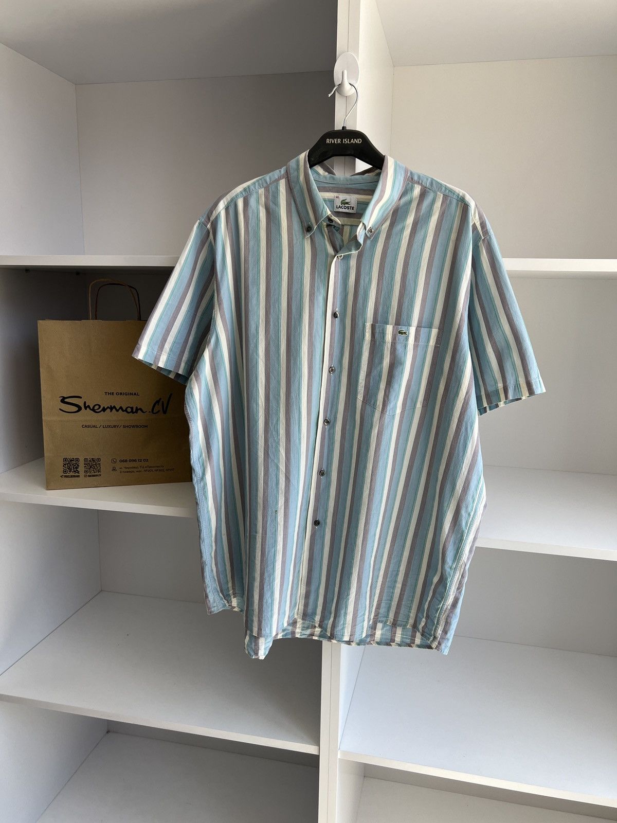 Lacoste × Vintage Vintage Lacoste Stripped Short sleeve Shirt Size US XL / EU 56 / 4 - 3 Thumbnail