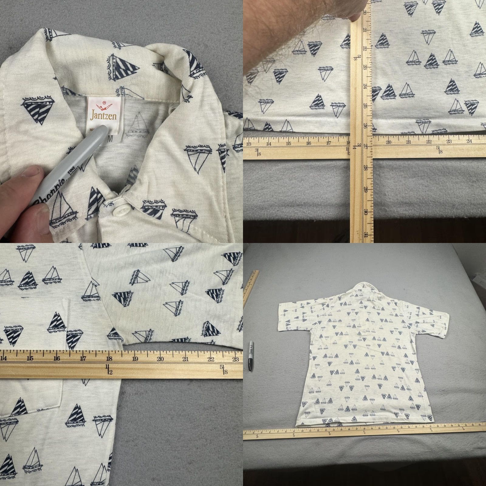 Jantzen VINTAGE Jantzen Polo Shirt Mens Medium White Sailboat Print Nautical Beachwear 70s Mens Size US M / EU 48-50 / 2 - 8 Thumbnail