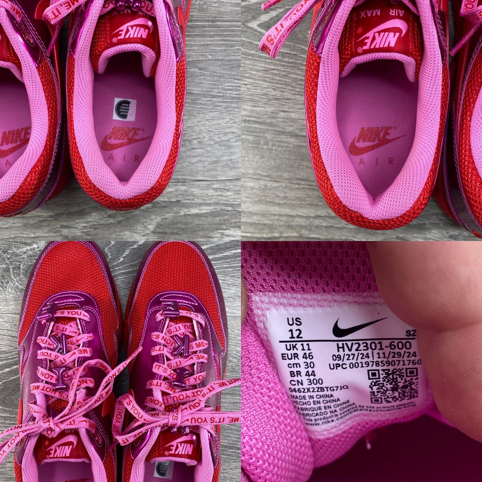 Nike Nike Air Max 1 Mens 12 Womens 13.5 PRM Valentine's Day Love Playful Pink Red NEW Nike Air Max 1 | Sneaker | Unisex Adults | PVC? Size US 11 / IT 41 - 8 Thumbnail
