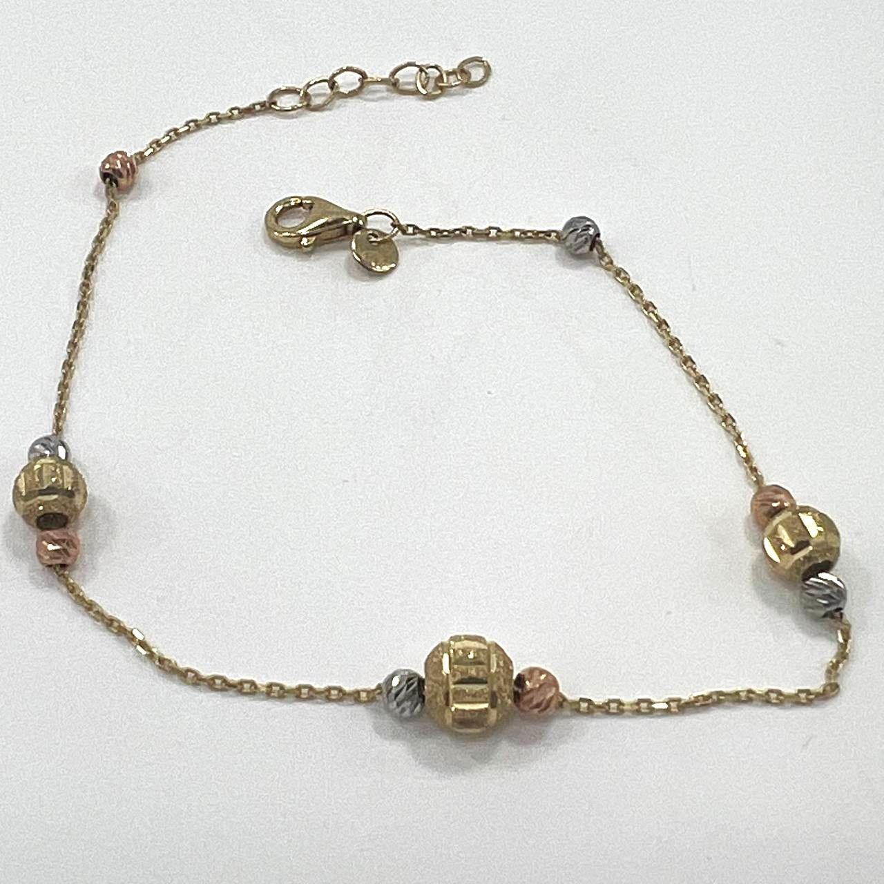 14K tri-color gold bead bracelet in white rose yellow tonelo