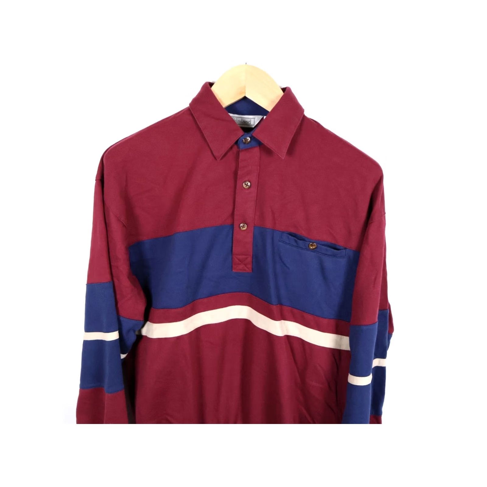 Vintage Palmland Long Sleeve Polo Shirt Men's Medium Dark Red Blue Stripe Retro VTG Shirt Mens Medium Red Blue Stripe Polo Size US M / EU 48-50 / 2 - 4 Thumbnail