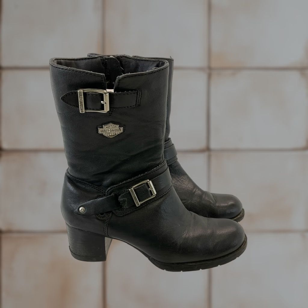 Harley-Davidson Women's Leather Riding Boots Black Double Buckle