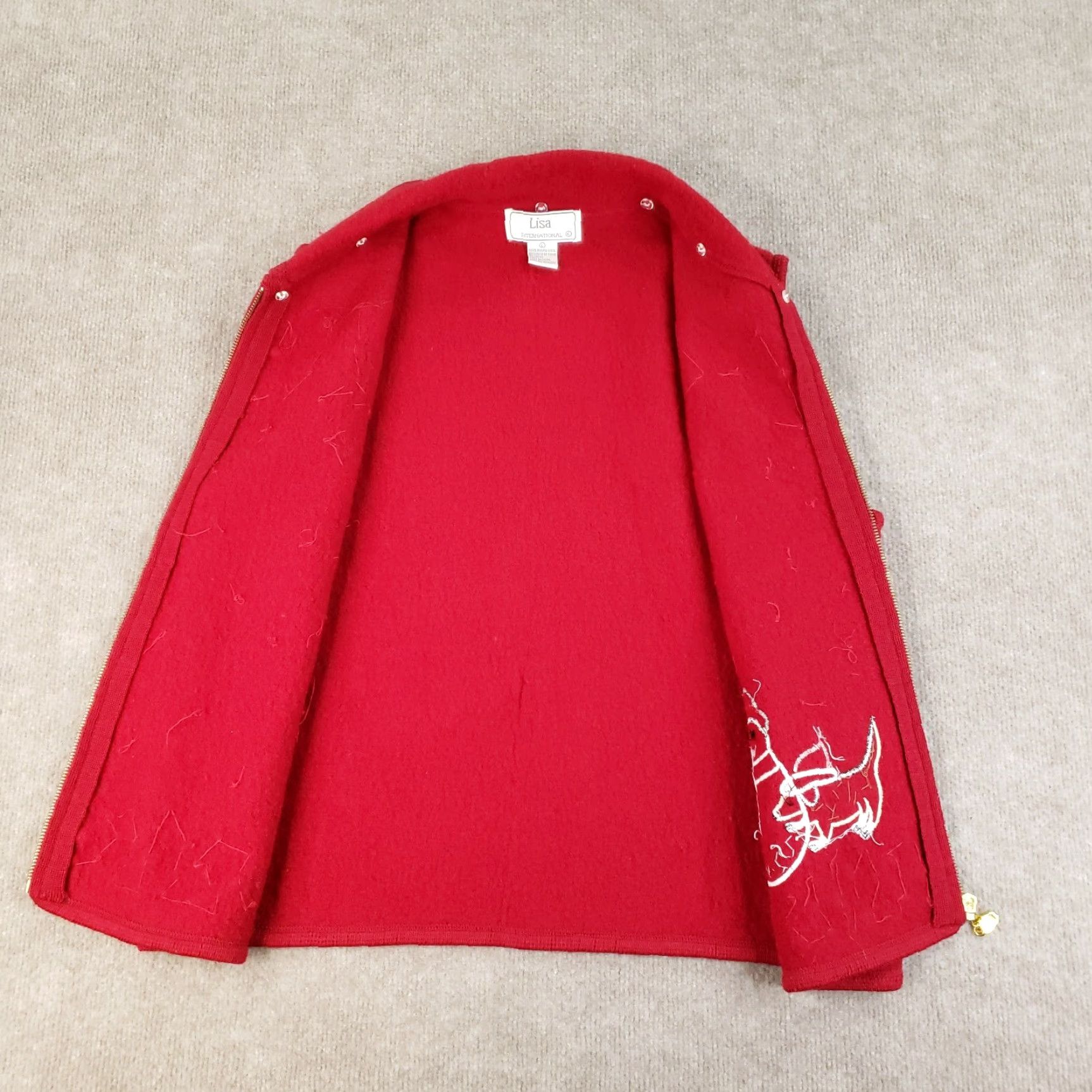 Vintage Lisa International Vest Womens Large Red Boiled Wool Christmas Beaded Snowman Size L / US 10 / IT 46 - 6 Thumbnail