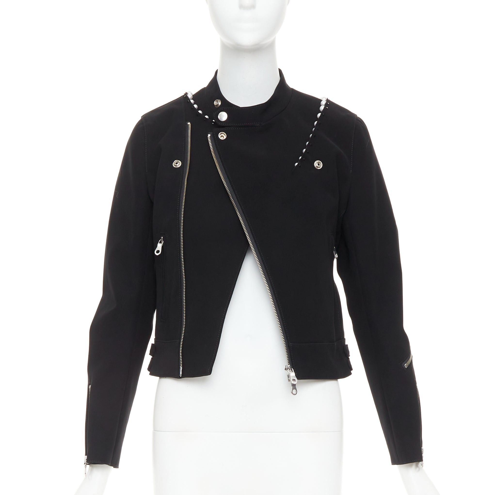 Noir Kei Ninomiya NOIR KEI NINOMIYA 2015 matte black beaded pearl biker jacket S Size S / US 4 / IT 40 - 1 Thumbnail