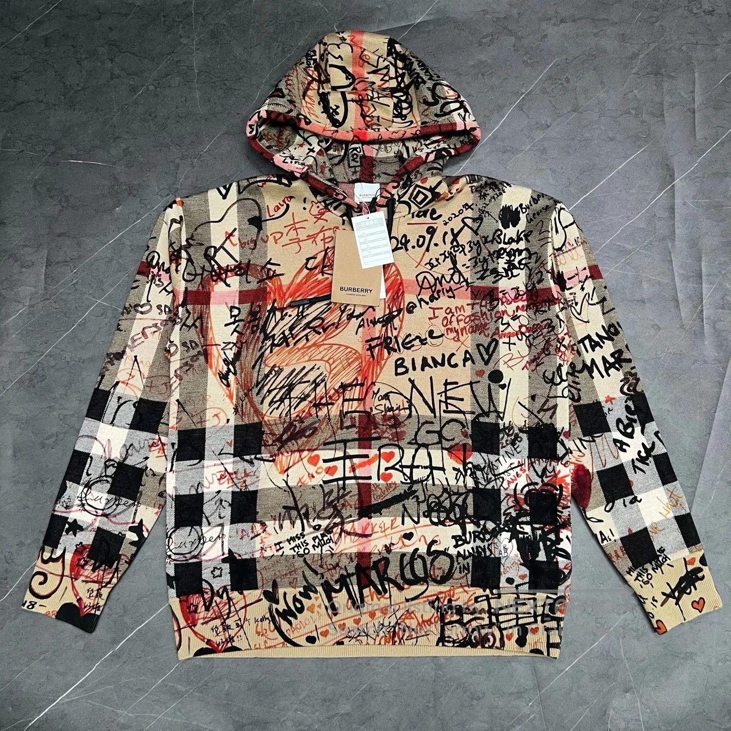 Burberry Burberry Graffiti Check Wool Knit Hoodie| Size US L / EU 52-54 / 3 - 1 Thumbnail